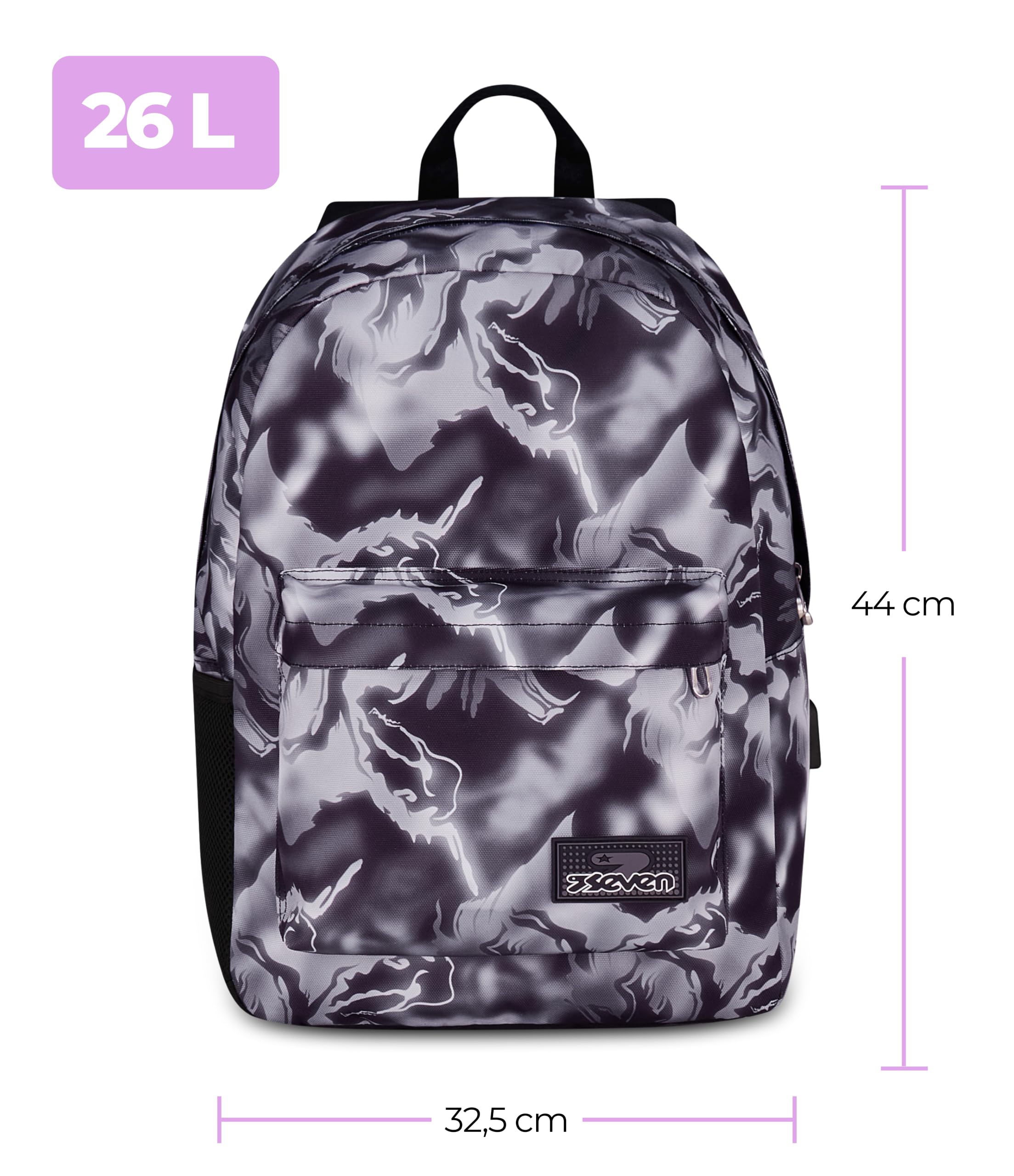 Seven Zaino Scuola Elementare Bambino, Scuola Media Ragazzo, Ischoolpack, Powerbank incluso, Scomparto PC, grigio scuro