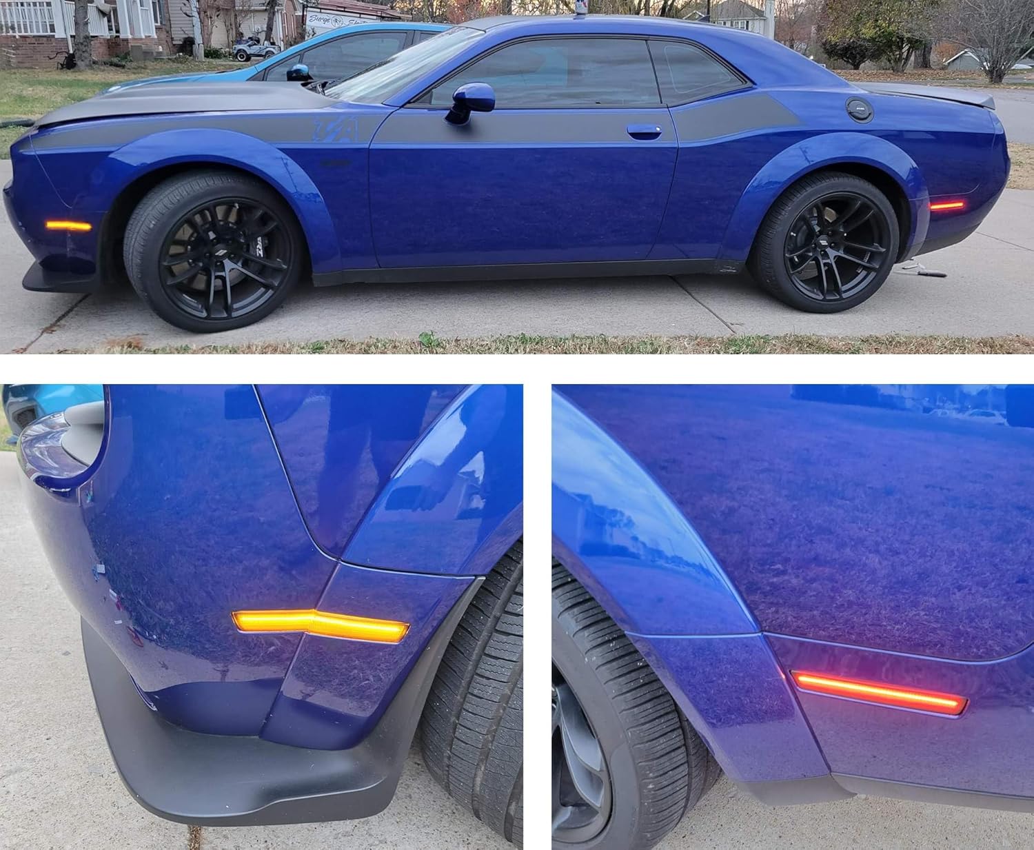 iJDMTOY Clear Lens Amber Front, Red Rear LED Side Marker Light Set Compatible With 2015-23 Dodge Challenger SRT Hellcat Widebody ONLY, Powered by Total 180-SMD LED, Replace OEM Sidemarker Lamps