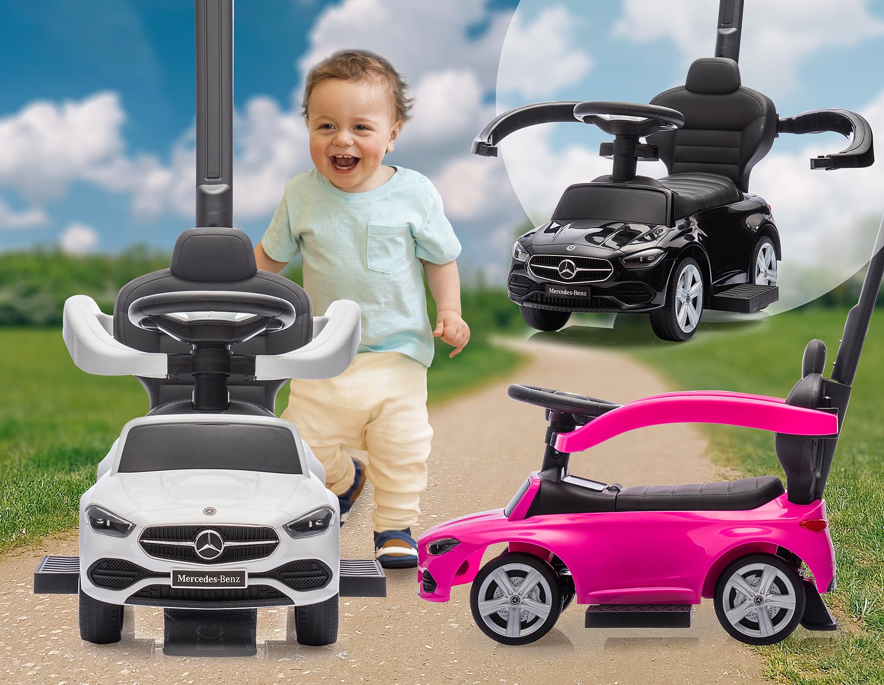 JAMARA Mercedes-Benz Classe C 464028 Toboggan 3 en 1 pour Enfants avec Barre de poussée, véhicule pour Enfants intérieur et extérieur, Jouet de Voiture, Cadeau pour Enfants, Protection