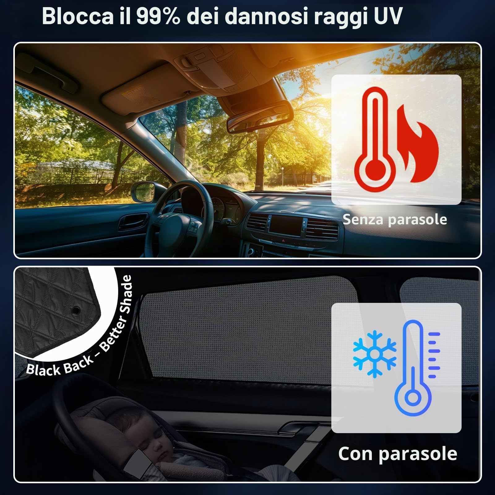 Set di 8 tende termiche interne adatte per VW T5/T6 Van LWB (passo lungo), versione spessa con retro nero, materiale resistente multistrato, effetto riflettente argentato, facile da riporre