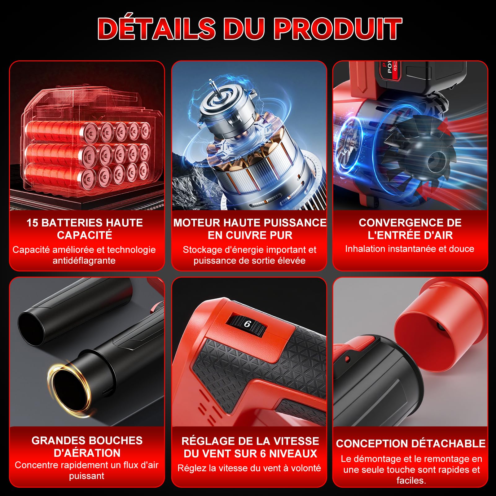 Aspirateur à Feuilles sans Fil 200km/h, 6 Vitesses Souffleur électrique sans Fil à 6 Vitesses,avec Batterie 1300 mAh et Chargeur, souffleur de Feuilles sans Fil pour Le Jardin,la terrasse,la Voiture