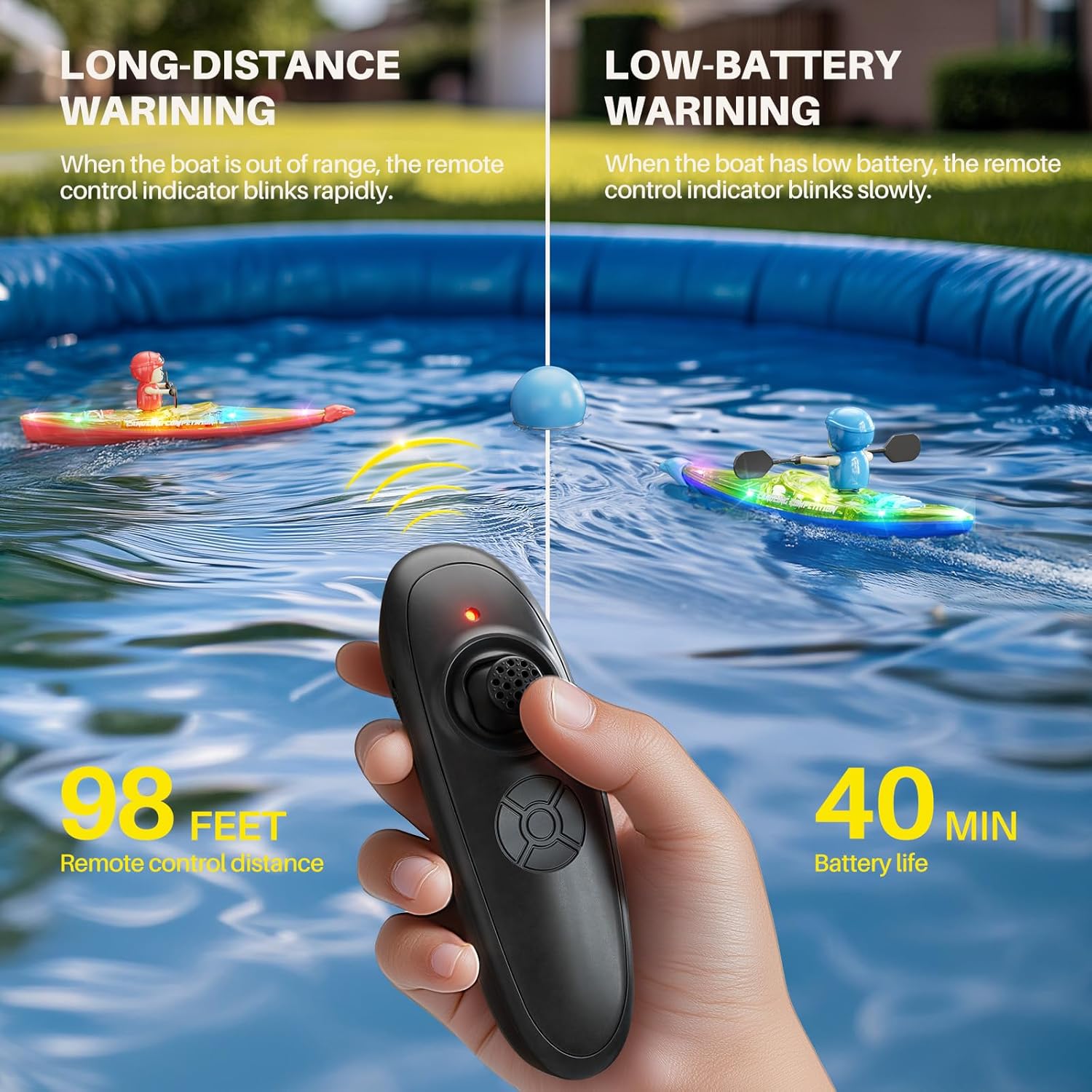 SYMA RC Boats 2 Pack for Kids 6-12, Remote Control Kayaks with Magnetic Dolphin Nose & 3 Balls, Up to 40 Min Playtime, LED Light Up Water Toys for Pool, Water Table & Bathtub