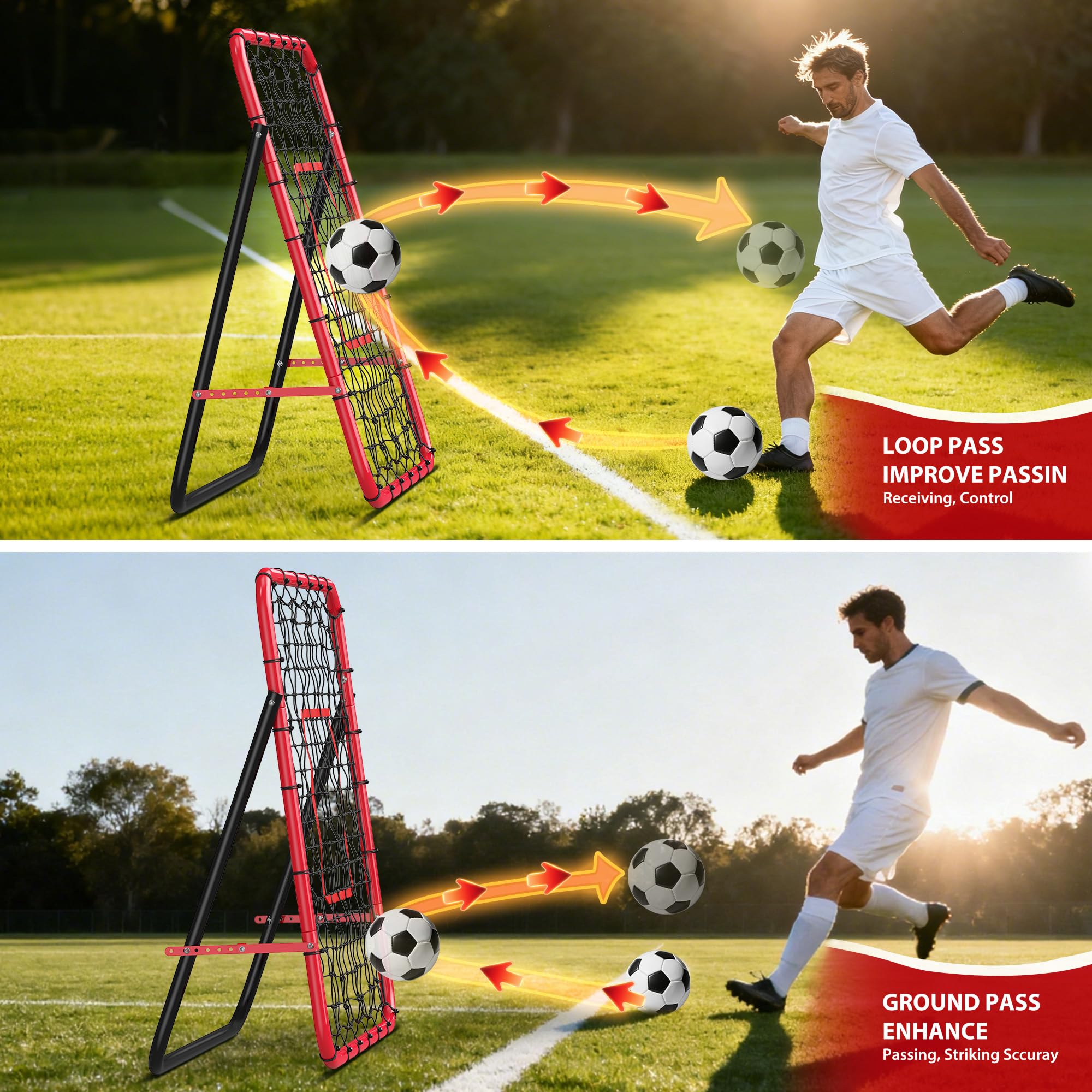 2-in-1 Fußballtor & Rebounder Netz, Verstellbarer Fußball Rückprallnetz, Robuster Stahlrahmen, Tragbarer Fußballtrainer Für Kinder & Erwachsene, Inkl. Sandbags & Erdspieße