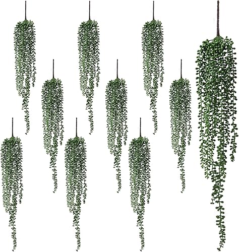 10 plantas colgantes artificiales para suculentas, cadena de perlas falsas, plantas verdes, 27.6 in de largo, planta colgante de plástico