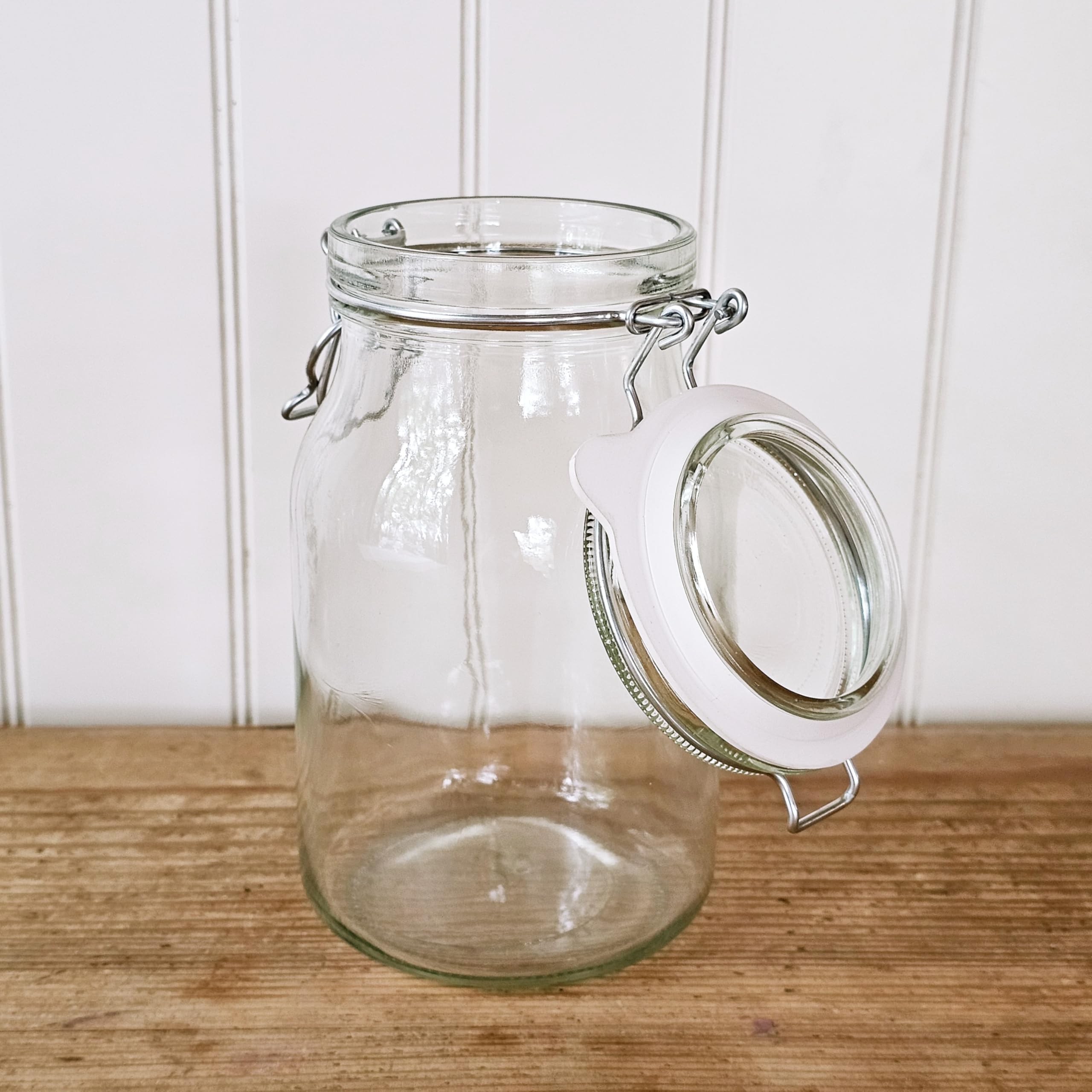 12er Set Einmachgläser 1100 ml mit Bügelverschluss - Vorratsgläser mit Etiketten - Drahtbügelgläser mit Gummidichtung & Bügelverschluss - Einweckgläser mit Deckel (12 Stk.)
