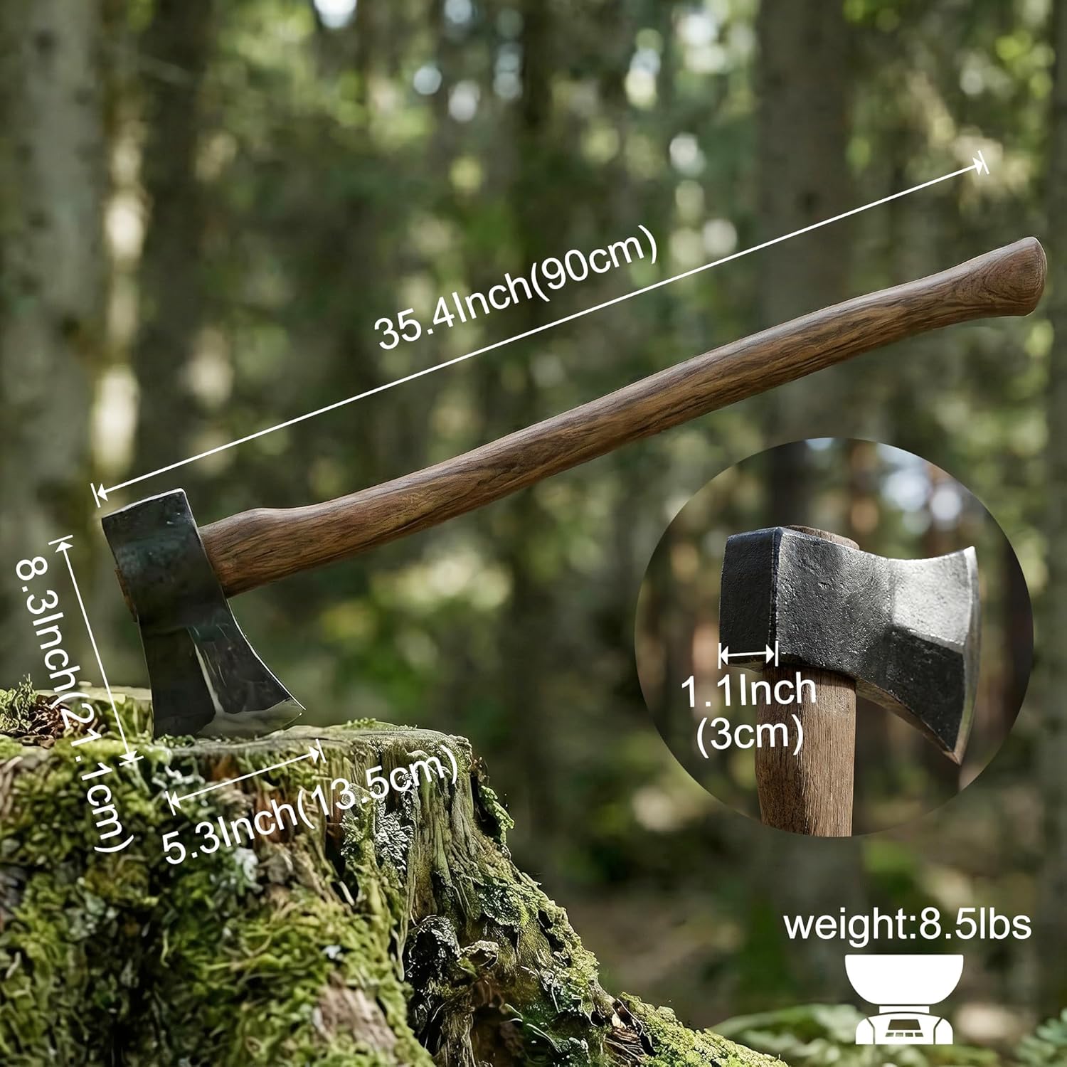 36" Heavy Duty Splitting Axe | Hand-Forged 6.6 lb Head with Heat-Treated Manganese Steel & Curved Hardwood Handle for Large Logs and Professional Firewood Cutting (Brown, 6.6Lbs)
