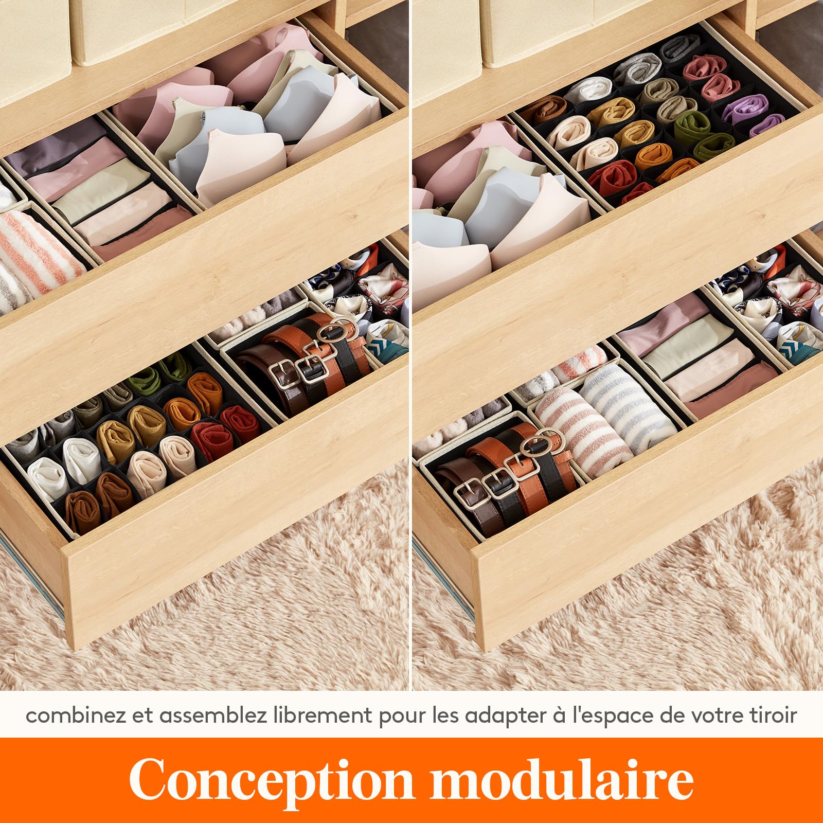 Lot De 8 Organisateurs De Tiroir Lifewit - En Tissu Pliable - Range Sous-vêtements & Chaussettes