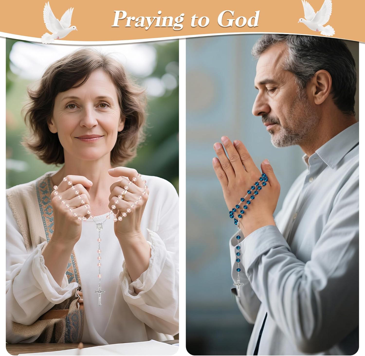 30 Set Rosary Bead Bulk Catholic Crystal Glass Rosaries Beads for Women Men Jesus Holy Cross Rosary with Organza Bags Baptism First Communion Church Religious Present - Image 6