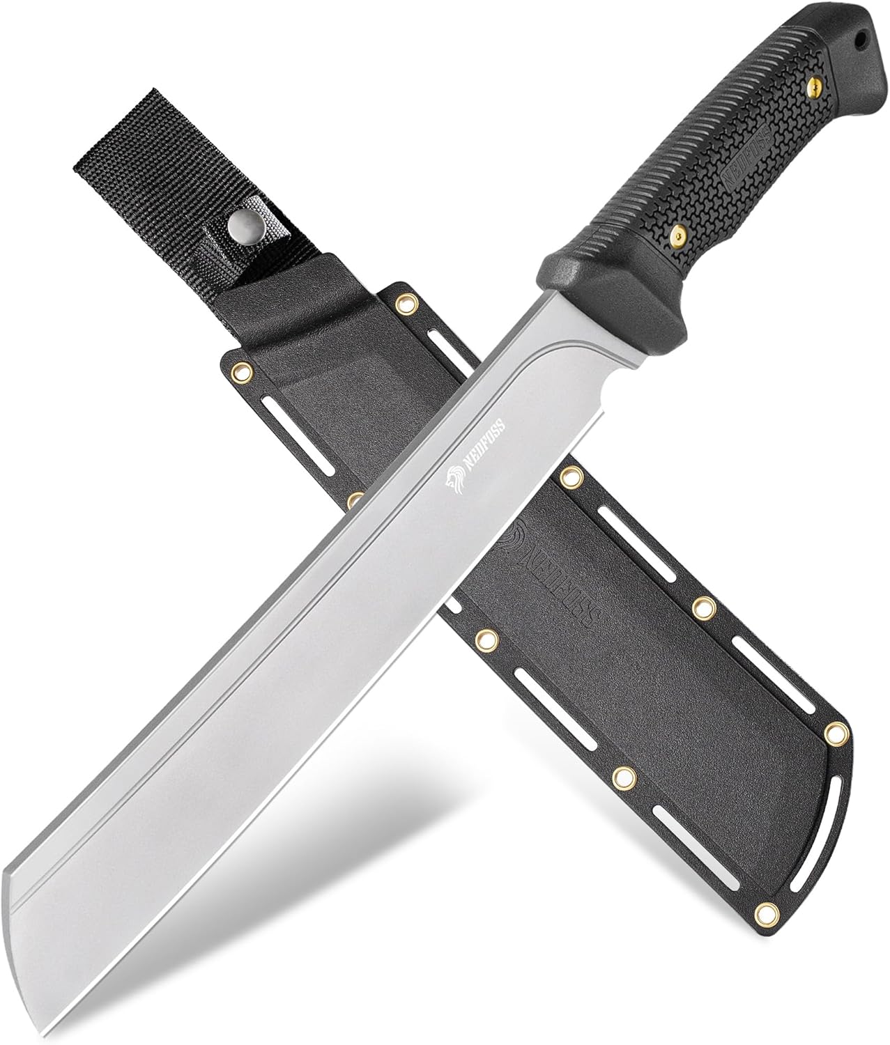 NedFoss 16" Survival Machete with Sheath, D2 Steel 0.22" Thick Full Tang Blade Machete Knife with Flat Grinding, Machete for Cutting Trees, for Yard Work, Clearing Brush with TPE Handle