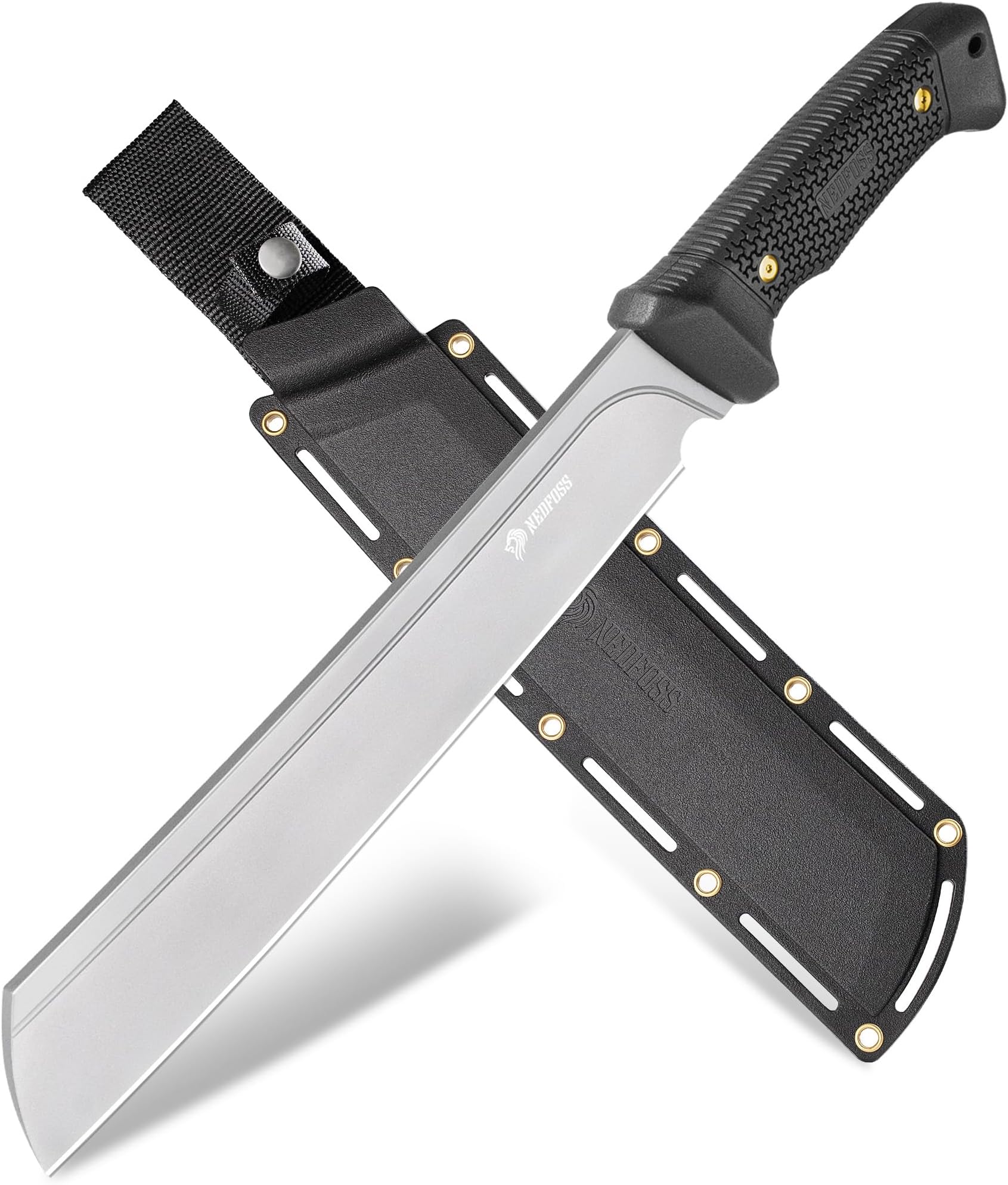 NedFoss 16" Survival Machete with Sheath, D2 Steel 0.22" Thick Full Tang Blade Machete Knife with Flat Grinding, Machete for Cutting Trees, for Yard Work, Clearing Brush with TPE Handle