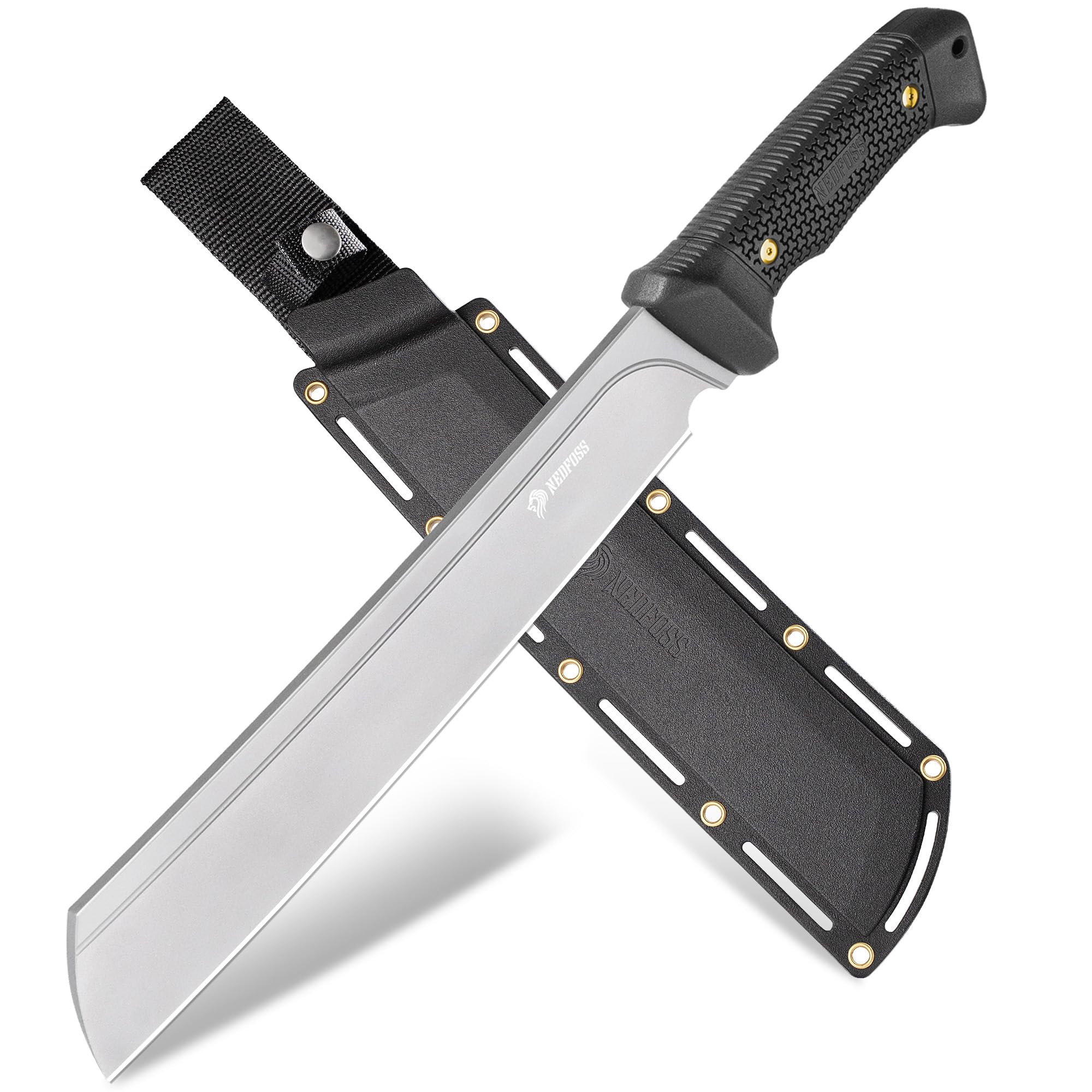 16" Survival Machete with Sheath, D2 Steel 0.22" Thick Full Tang Blade Machete Knife with Flat Grinding, Machete for Cutting Trees, for Yard Work, Clearing Brush with TPE Handle