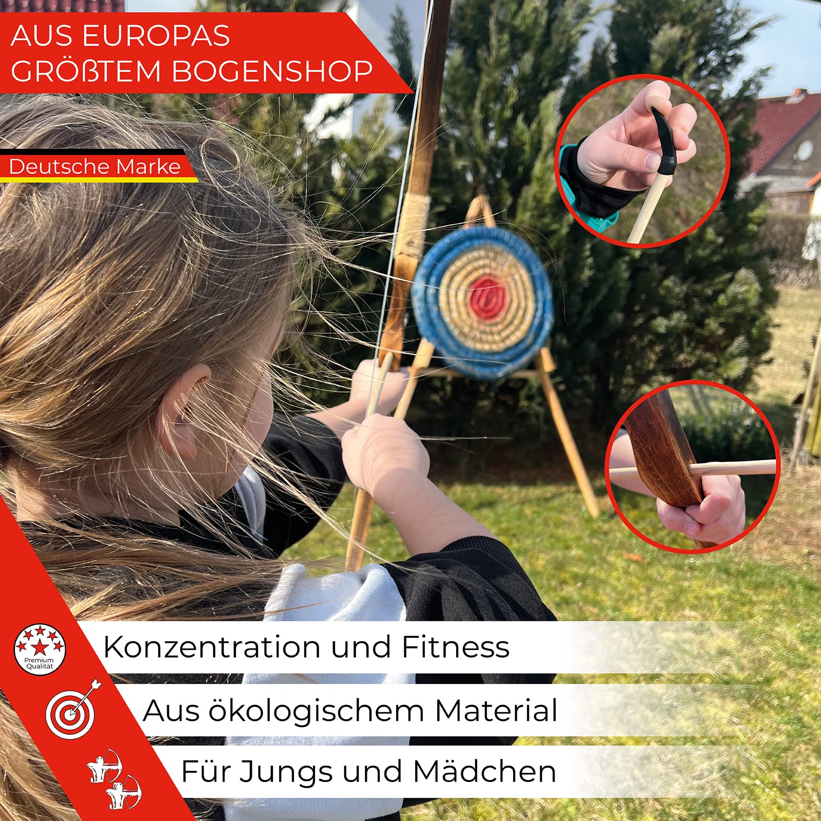 FLITZEBOGEN Bamboo Set, 40 Zoll, Kinderbogen | Anfängerbogen mit Köcher und Pfeilen, ab 7 Jahre