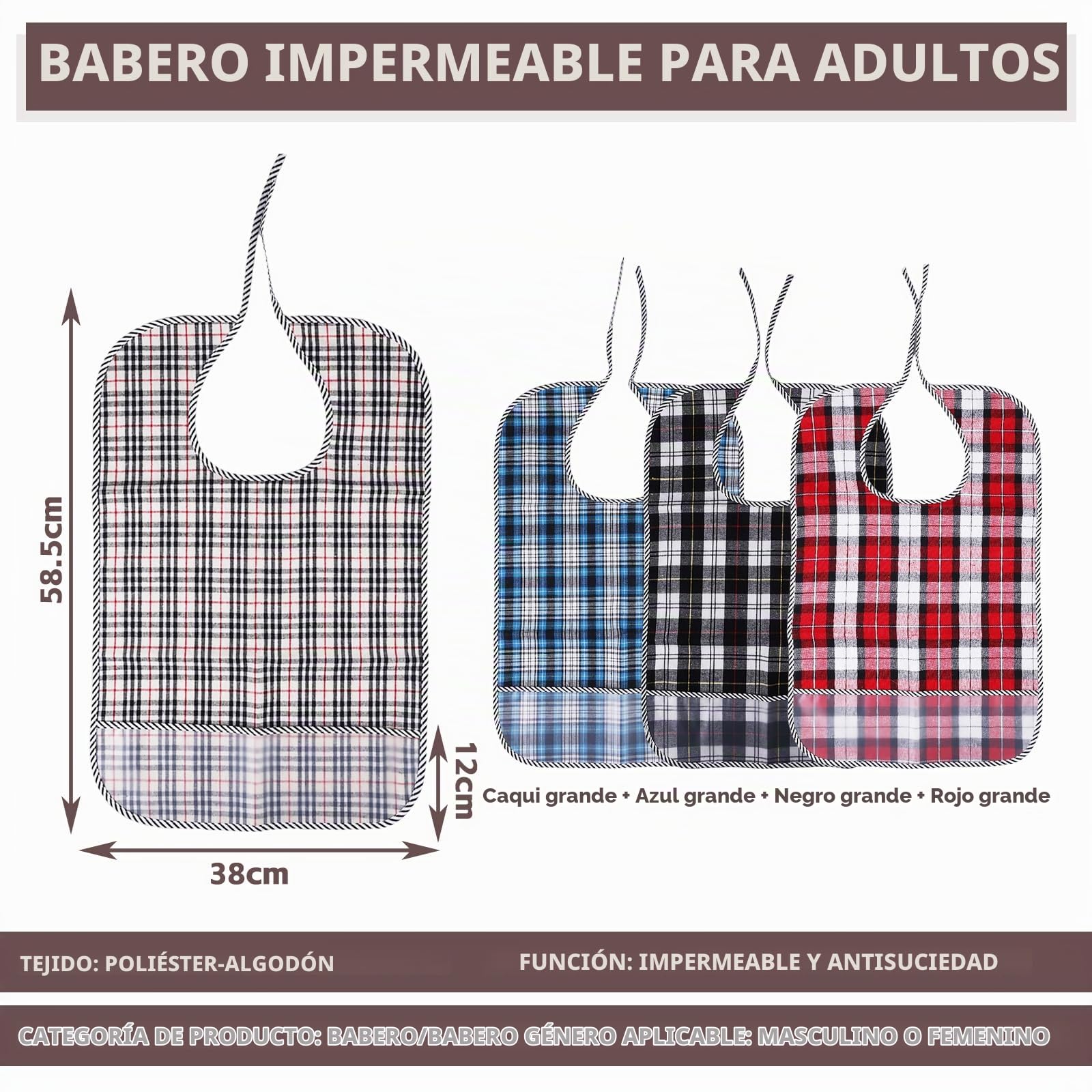 Baberos Para Adultos - 4 Piezas Impermeables, Reutilizables y Lavables Para Hombres, Mujeres y Personas Mayores Con Discapacidad
