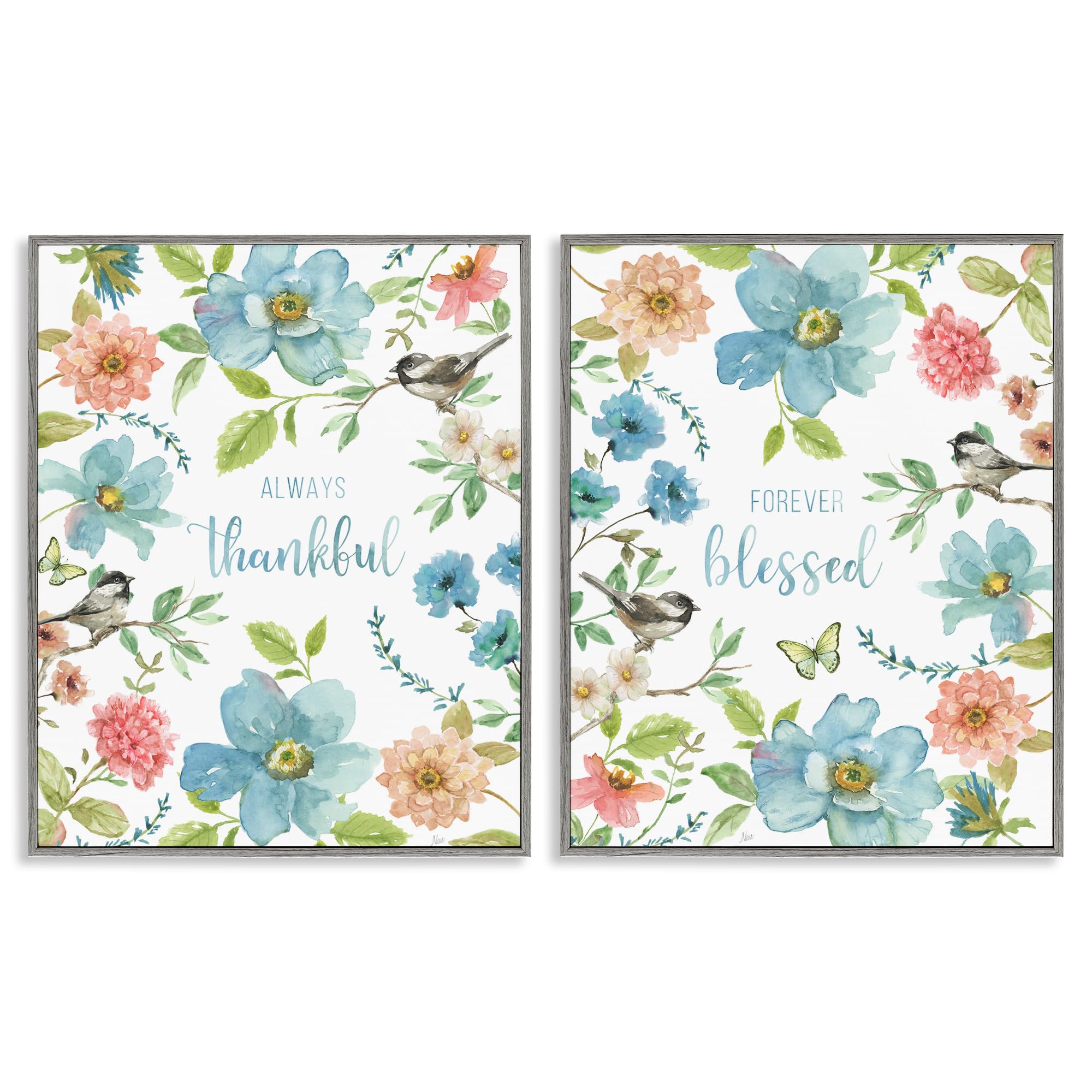 Stupell Industries Farmhouse Gray (Textured) Gratitude Blooms Floral, 16 X 20 Inch Framed Giclée Print Set