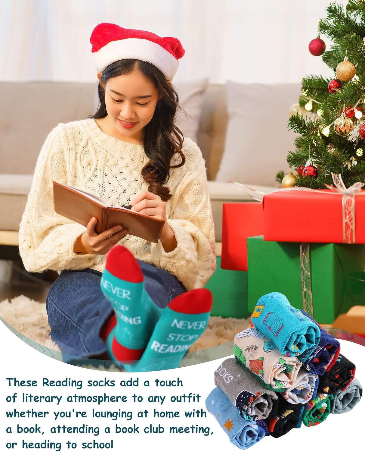 Liitrsh 12 Pair Book Lover Socks for Women Men Novelty Reading Socks World Book Day Gifts for BookClub Bookworm Bookish