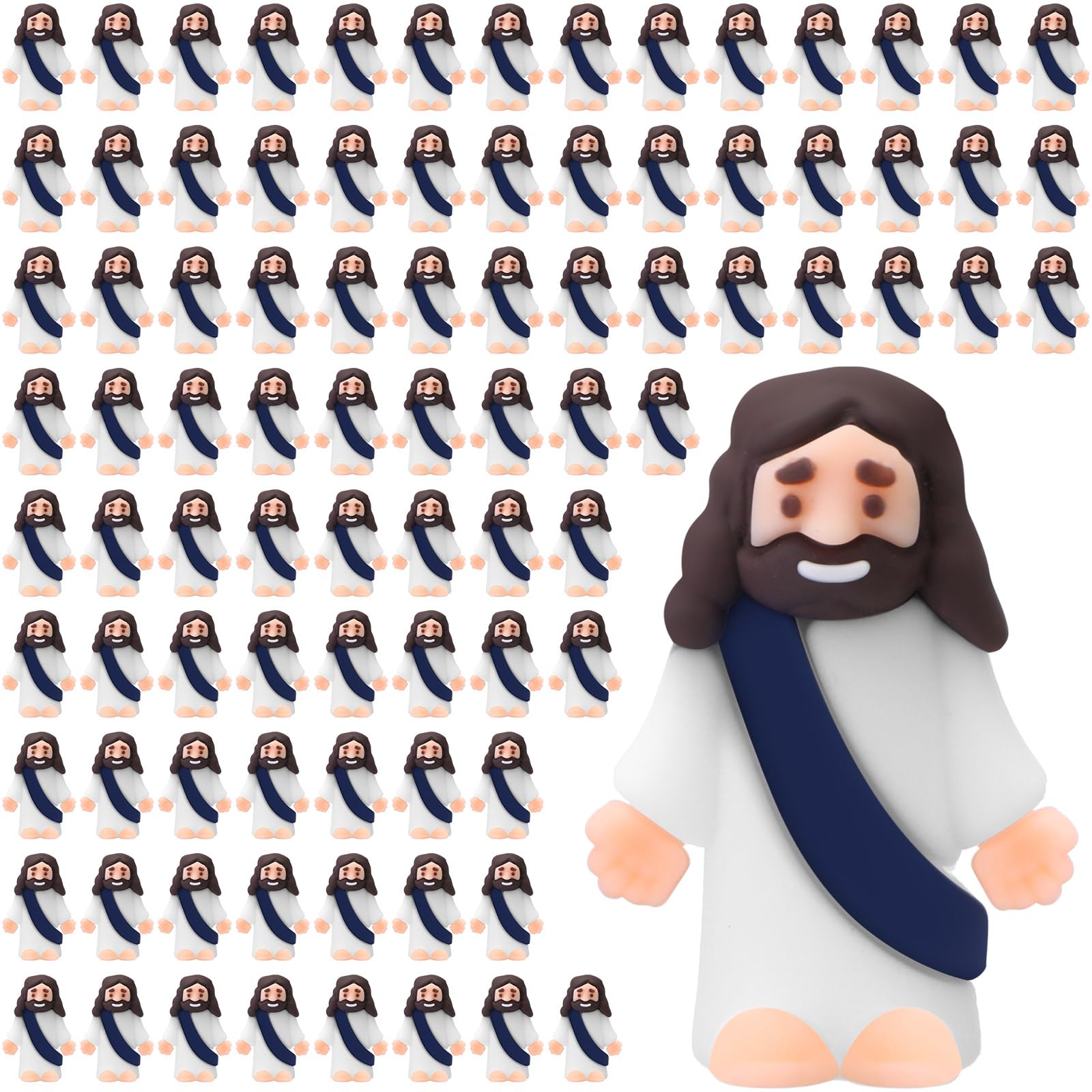 Bememo 100 Pcs Jesus Toys Original Design Mini Rubber Little Jesus Figurine to Hide and Seek Religious Party Favors Sunday School Craft Baptism Gifts