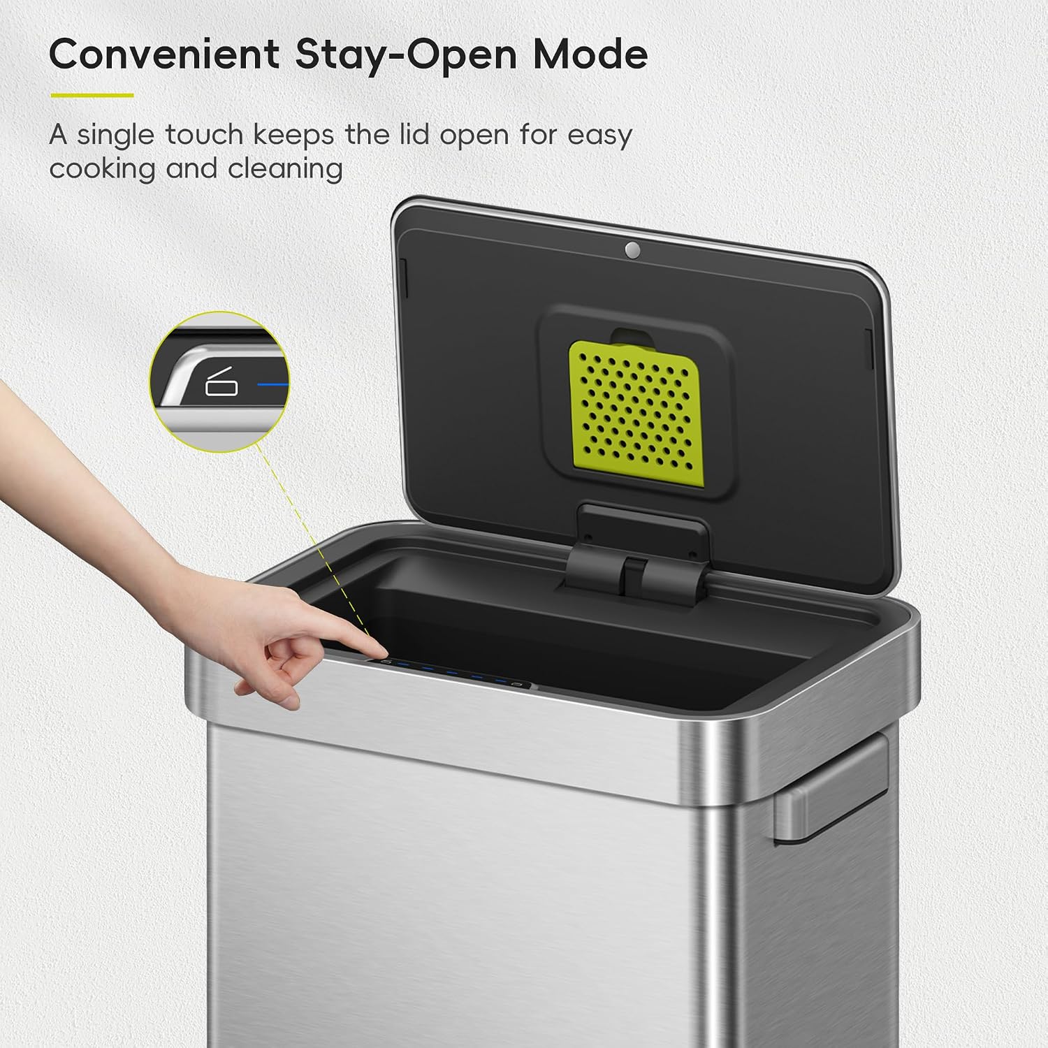 EKO Deluxe Mirage T Sensor Bin, Large 50 Litre Capacity, Brushed Stainless Steel Hands Free Motion Sensor Bin with an Interactive Display, Soft Close, Brushed Stainless Steel