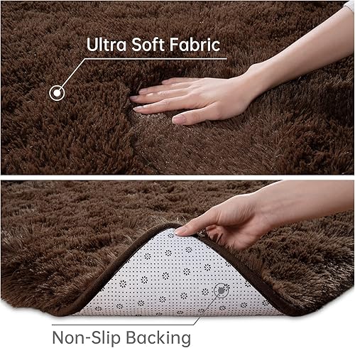Miniatura 5 de Toneed Alfombra de pasillo esponjosa para dormitorio, sala de estar, 2 x 6 pies, color marrón, alfombra lanuda súper suave y moderna, alfombra de