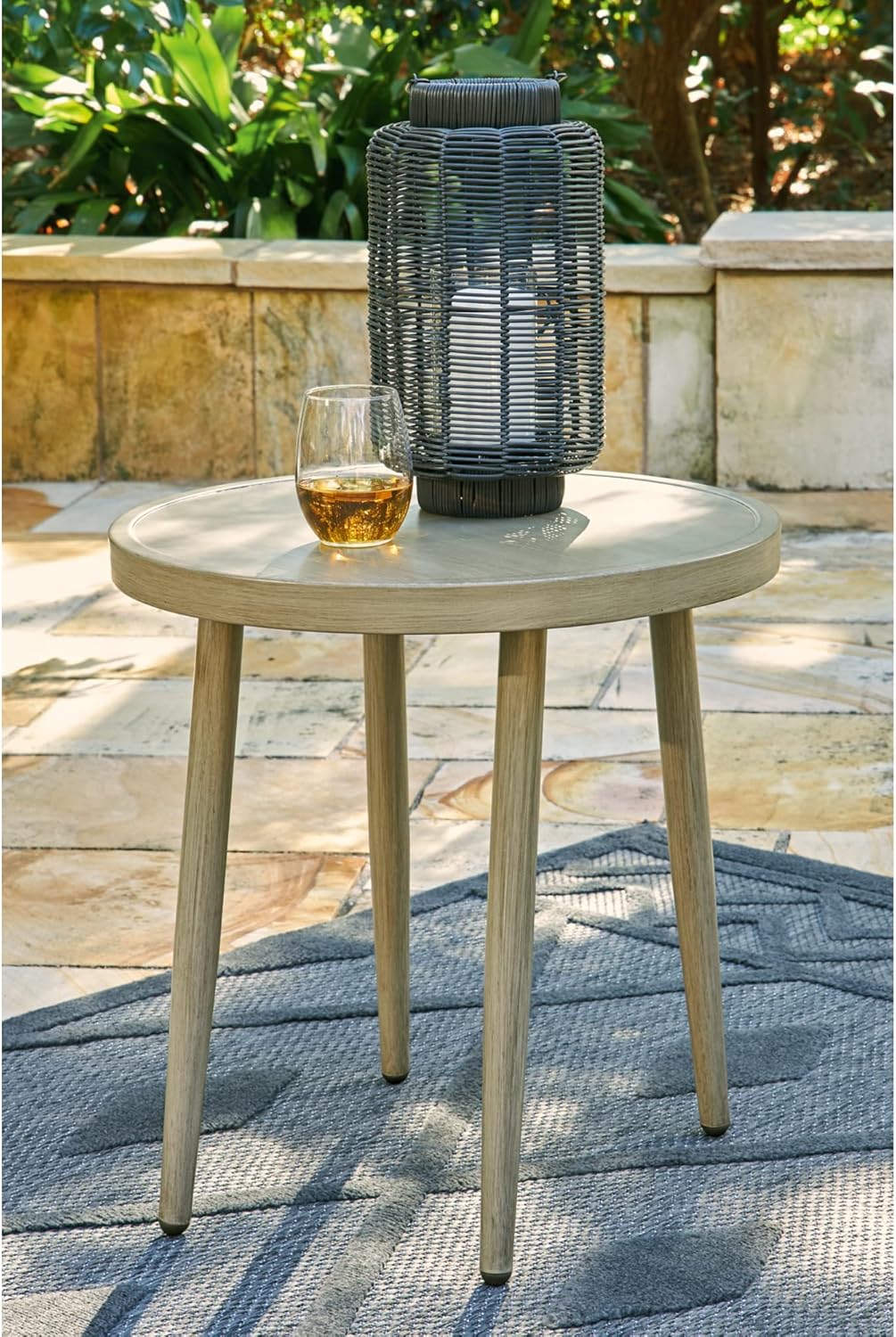 Beige Round Aluminum Outdoor End Table