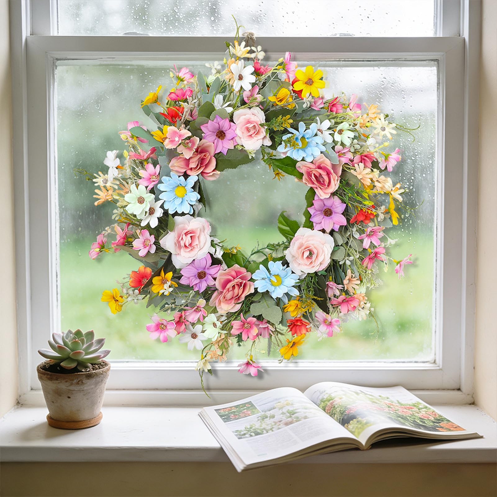 Fockety di Fiori Artificiali per Porta, Ghirlanda Primaverile 17 Pollici,