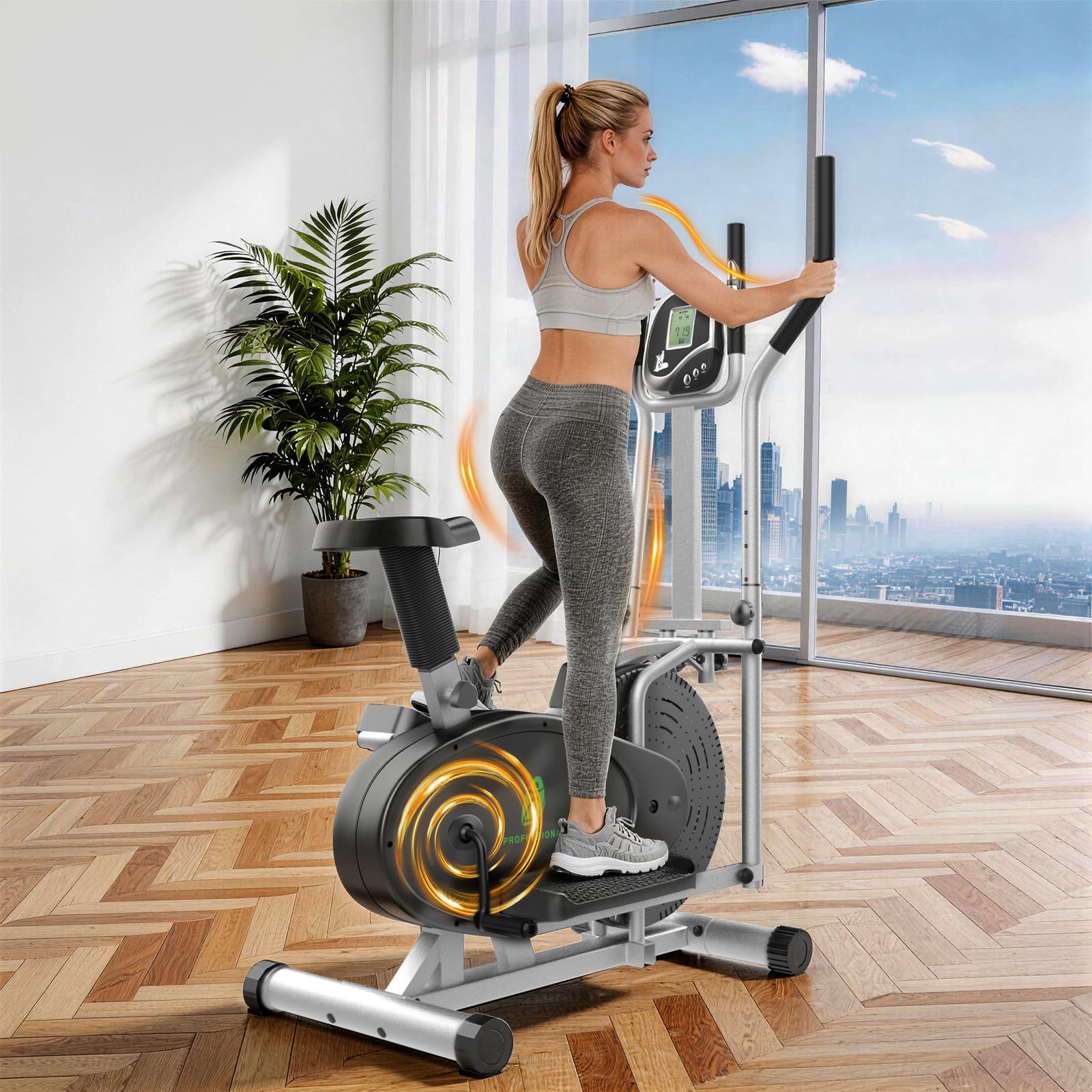 Neezee Crosstrainer für zu Hause, Kompakter 2-in-1-Ellipsentrainer Eliptica Stepper mit LCD-Monitor, Ergonomischem Sitz, Verbesserter Einstellbarer Widerstand, Maximales Gewicht 120 KG