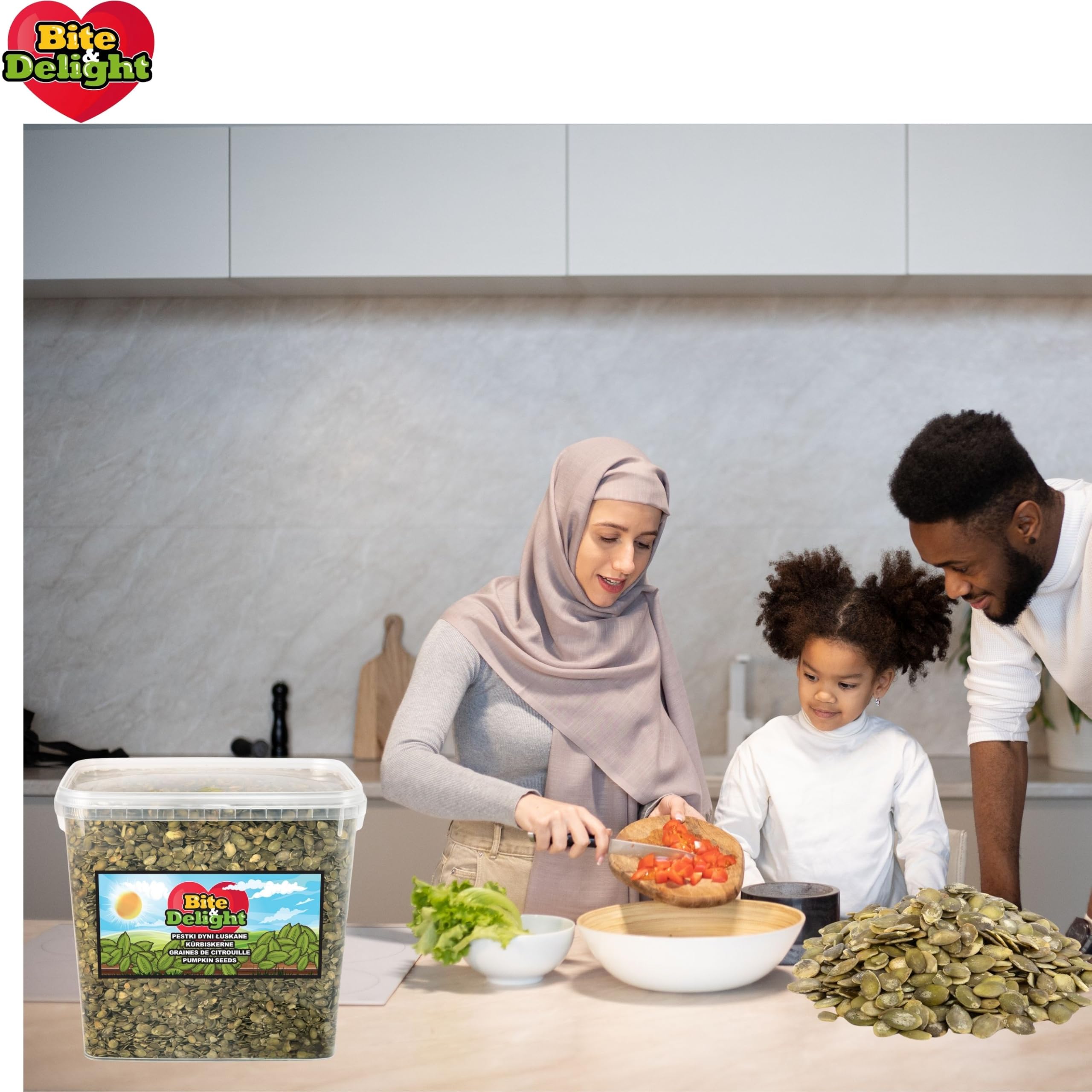 Bite & Delight Kürbiskerne Geschält - Ungesalzen Ungeröstet - Knackige Kürbiskerne - Schalenlos zum Knabbern - Kürbis Kerne Roh ohne Schale - Vegan in Rohkostqualität - Eiweißquelle - 5kg