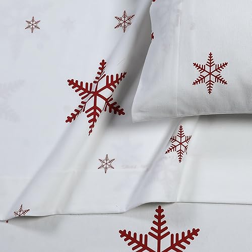 Miniatura 2 de Tribeca Living Juego de sábanas de franela con estampado de copos de nieve 100% algodón, sábanas de franela portuguesa ultra suave, juego de ropa de