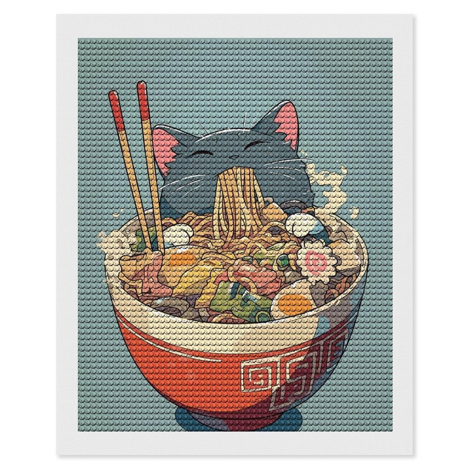 Junmoney Ramen Noodle Anime Cat 5D Diamond Painting Kit 16"x20", Relaxing DIY, Mindful Craft Project, Full Kit Included, Thoughtful Present