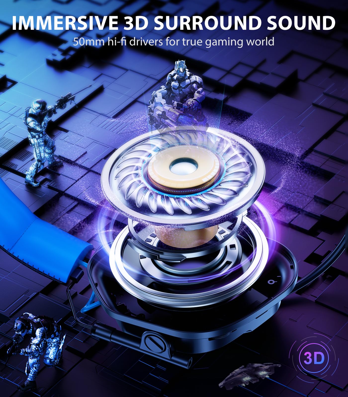 Vakedy HW12 - Auriculares inalámbricos para juegos para PS5/PS4/PC/Switch/Mac, 2.4 GHz de baja latencia y auriculares Bluetooth 5.2, controladores de 50 mm, micrófono con cancelación de ruido, RGB