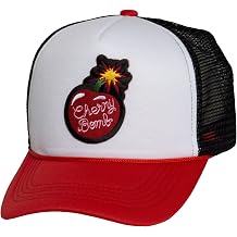 TOP HEADWEAR Mens Womens Cherry Bomb Trucker Hat - Mesh Snapback Cap, White/Red