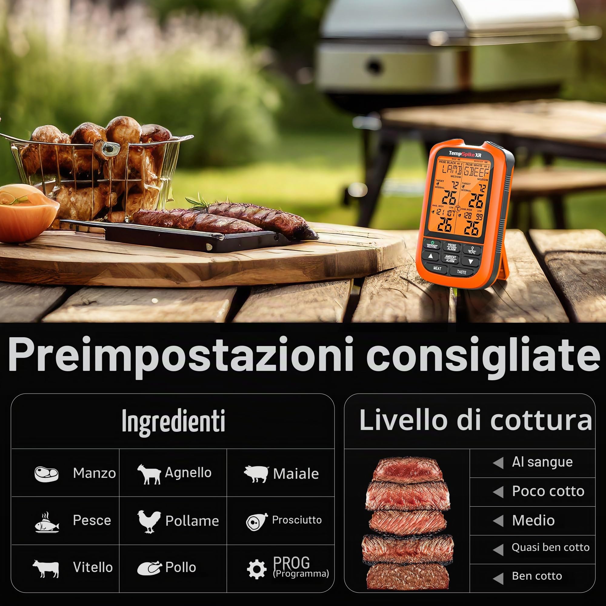 ThermoPro TempPro XR 300 M Termometro da cucina Termometri per carne wireless digitale con 2 sonde ultrafine aggiornate Termometro per affumicatore wireless per forno/girarrosto/stufa/griglia
