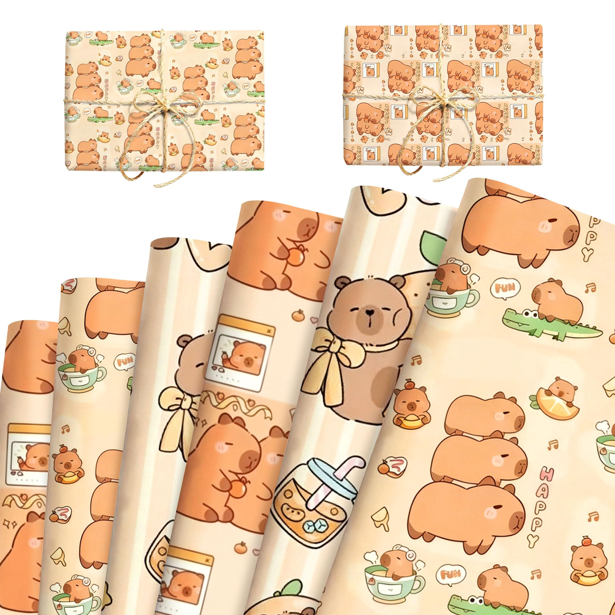 18 Sheets Capybara Prints Wrapping Paper Gift Wrap Capybara Animal Safari Print Decorative Art Paper for Birthday Baby Shower DIY Crafts Design