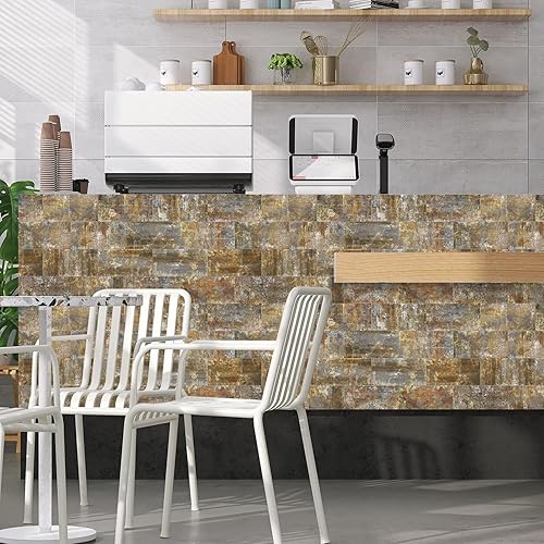Miniatura 2 de 32 calcomanías de transferencia de azulejos de vinilo de espuma con efecto de metal óxido de 4 x 8 pulgadas, para despegar y pegar, para decoración