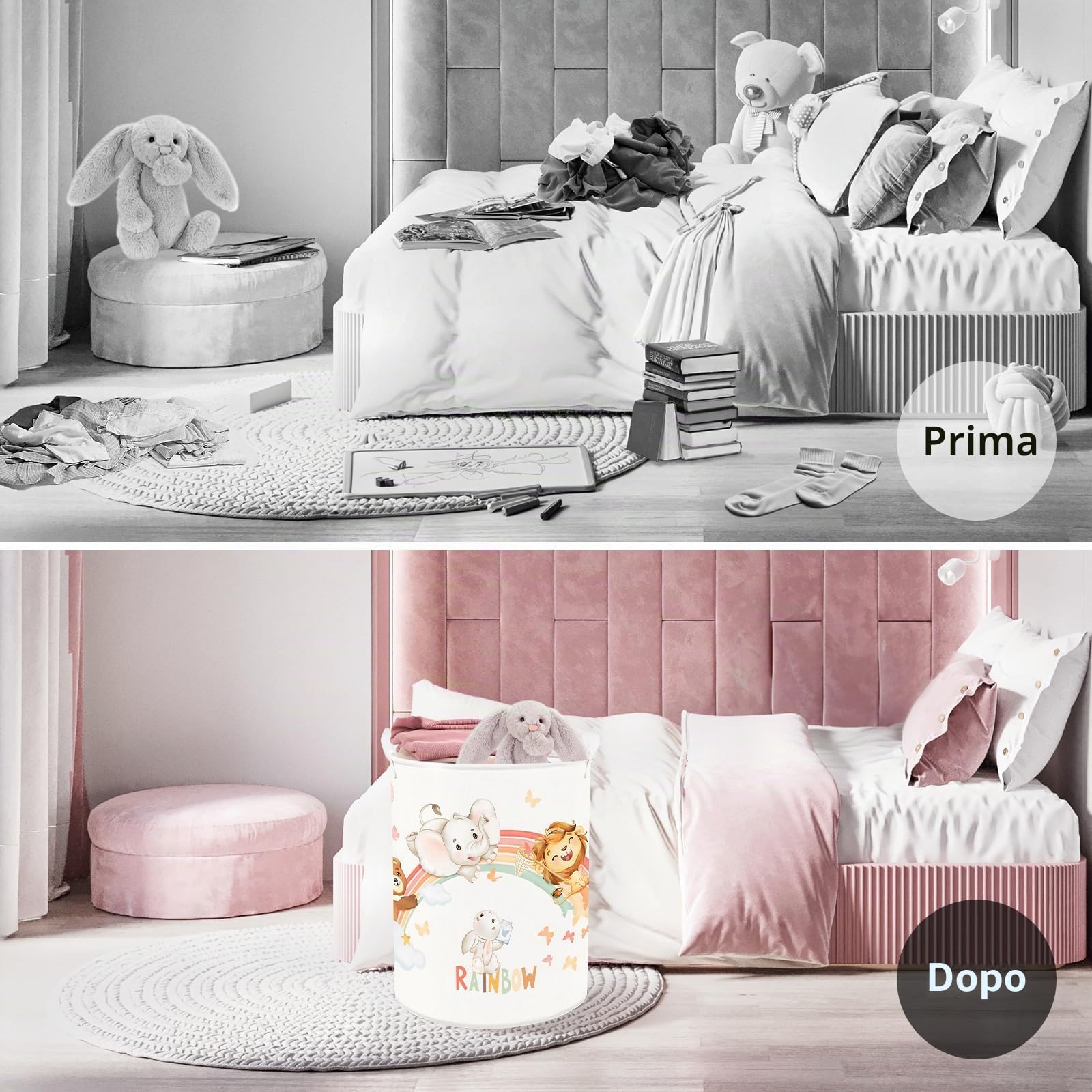 Clastyle Ceste Biancheria Bambini Animale Addormentato Cestino Giocattoli Vestiti Impermeabile per Ragazzo Ragazza Cestino Portaoggetti per Bagno Cameretta Bucato, Arcobaleno, 40x50 cm
