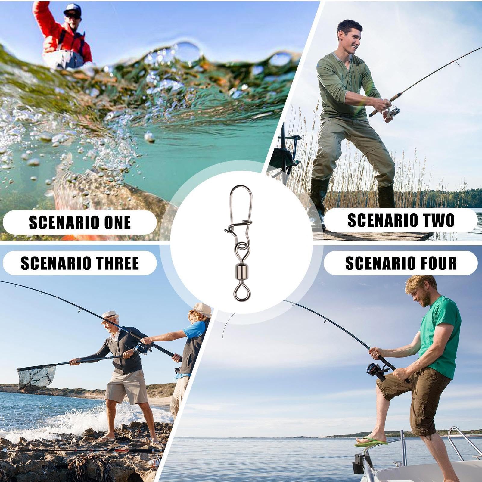 50 pezzi girevoli da pesca neri girevoli appesi a scatto