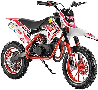 49cc Kids Dirt Bike, 2-Stroke Gas Power Dirt Bike, Off Road Gas Pocket Bike, Mini Dirt Bike for Kids, Motorcycle with Front Rear Disc Brakes,Racing Max Speed 40KM/H (Red)