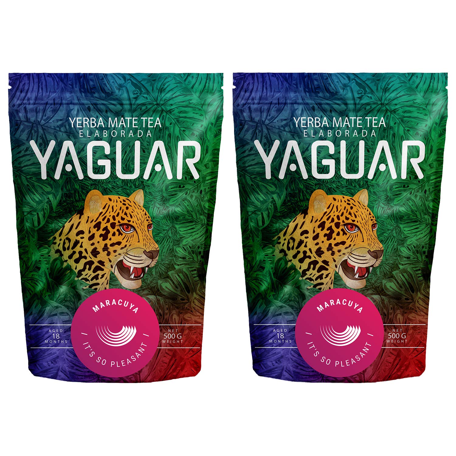 Yaguar Maracuya 1000g (2x 500g), Yerba Mate Tea with Passion Fruit, Brazilian Mate Tea, Refreshing & Energizing Mate Tea, Gluten Free, Vegan