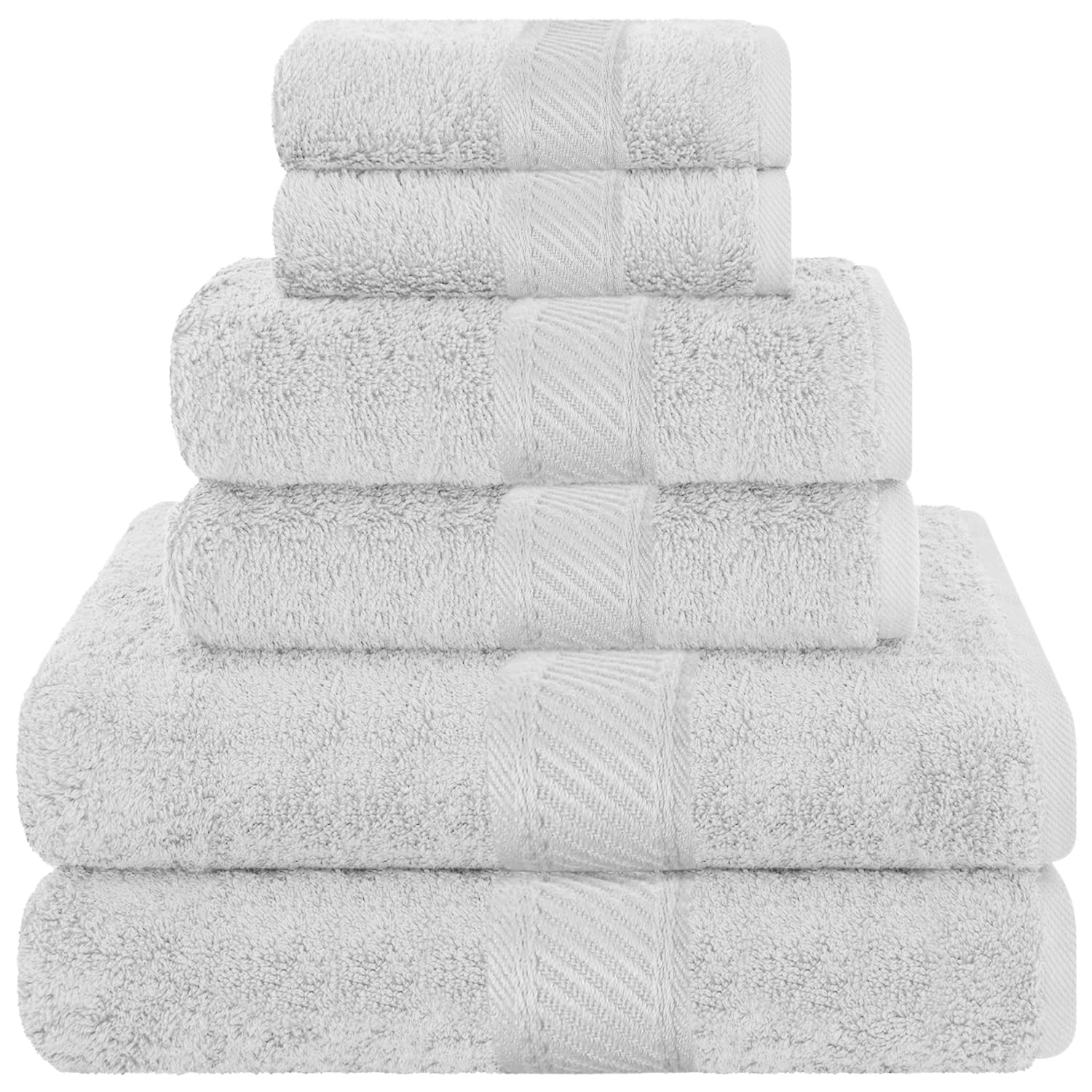 TAKTICK 6-teiliges Luxus-Handtuch-Set aus 100% Baumwolle für Badezimmer – weiche und sehr saugfähige Viskose-Streifen-Handtücher für den täglichen Gebrauch, 2 Badetücher, 2 Handtücher und 2