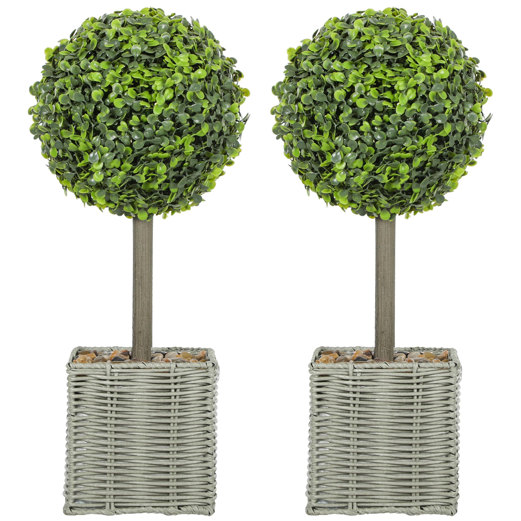 Homcom Green Set Of 2 Artificial Plants, 50Cm Faux Boxwood Topiary Balls,