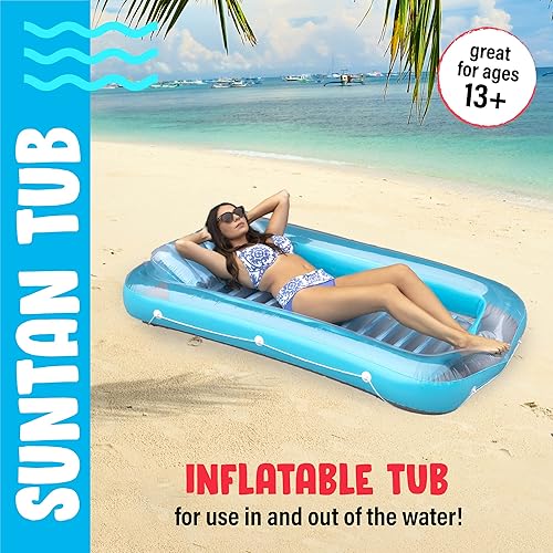 Miniatura 3 de Flotador inflable para piscina de bronceado con bomba de aire eléctrica (azul)