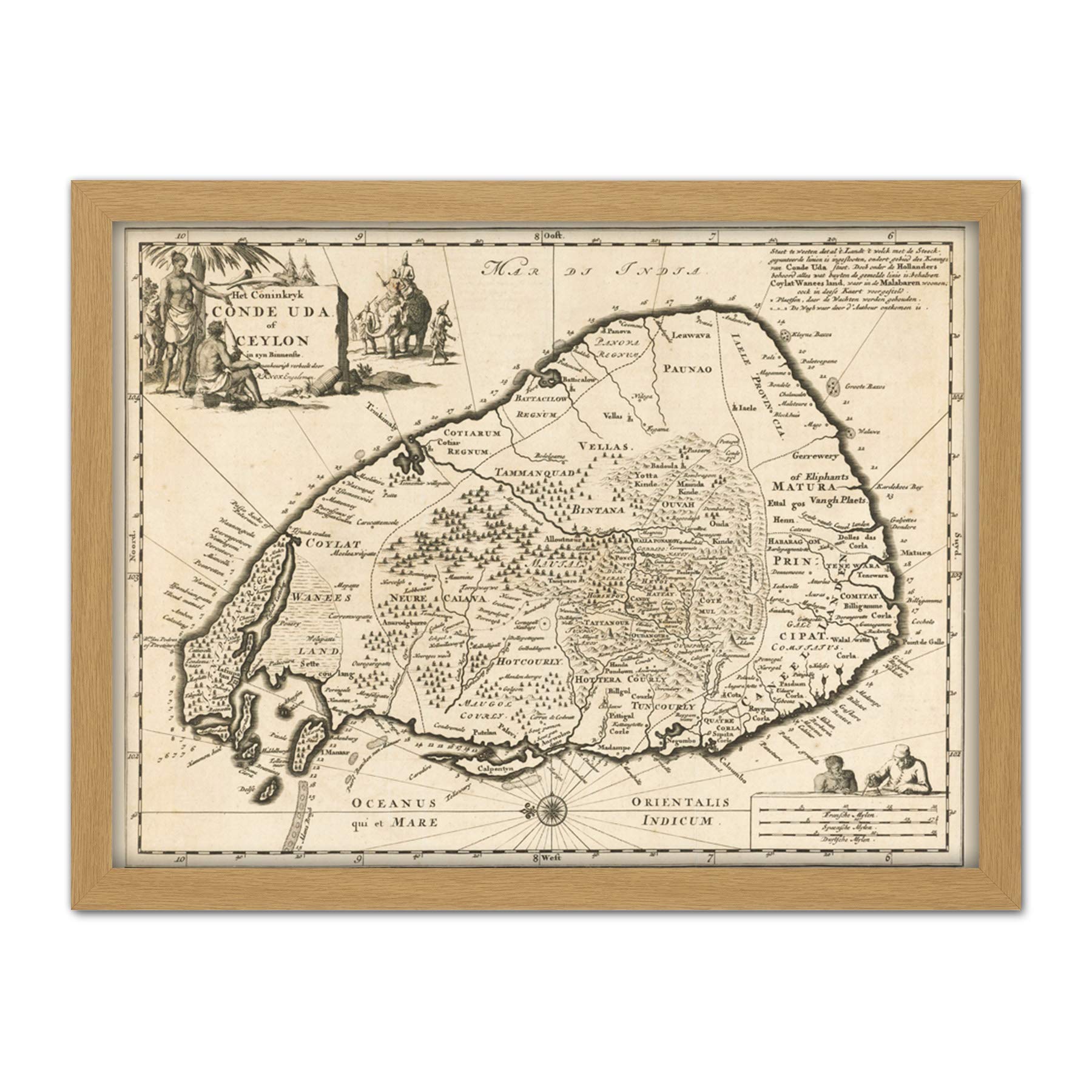 Artery8 Luyken Old Map Of Ceylon Sri Lanka Artwork Framed Wall Art Print 18X24 Inch
