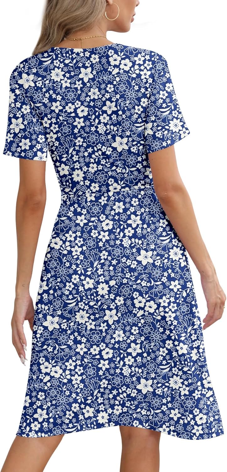 KUOTAI Women's Summer Short Sleeve Casual Dresses Wrap V Neck Beach Outfits Party Flowy Dress with Pockets - Image 4