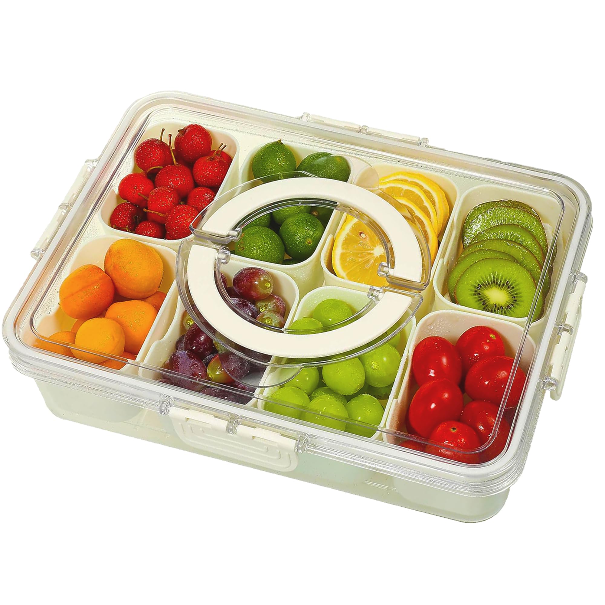 Portable Snackle Box Container,Divided Serving Tray with Lid and Handle,Clear Condiment Containers with Lids and Removable Compartments for Fruit,Salad,Taco,Perfect for Party,Travel & Picnics