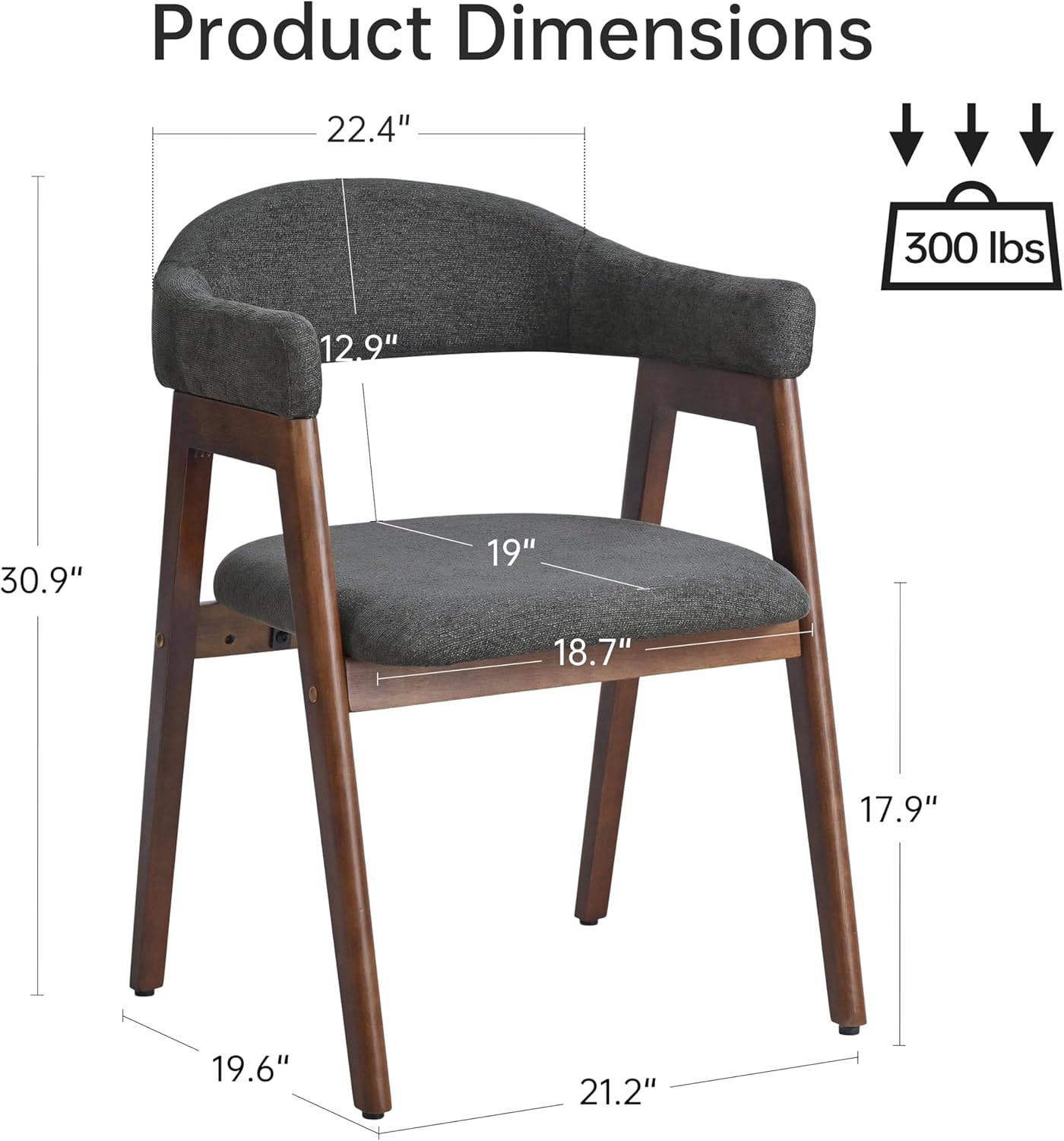 Diagram showing detailed product dimensions of the VKNOW dining chair