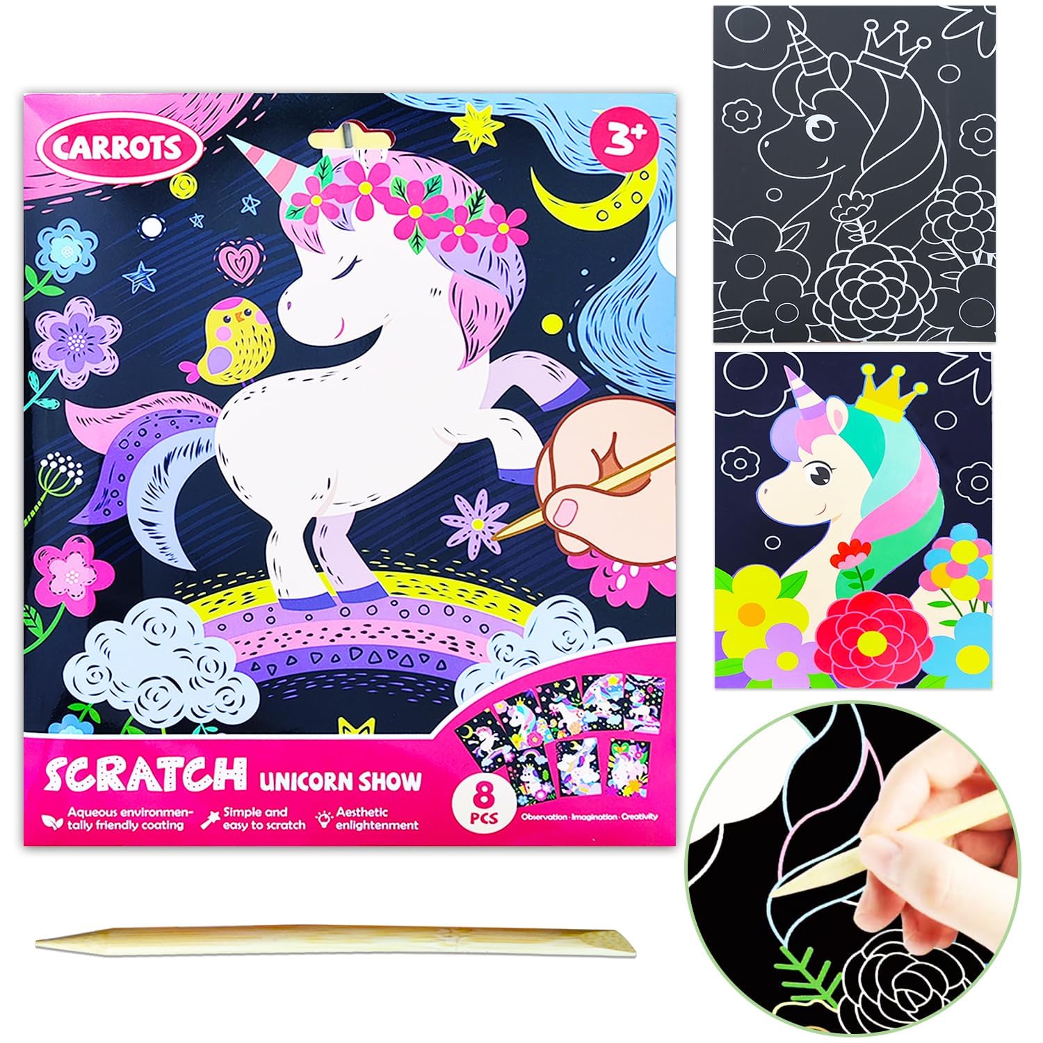 Kit de Scratch Art Licorne pour Enfants - Cartes à Gratter Papier