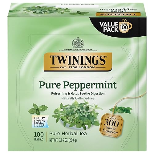 Miniatura 1 de Twinings Menta pura, 100 bolsas de té envueltas individualmente, sabor a menta fresca, naturalmente sin cafeína, disfruta caliente o helado