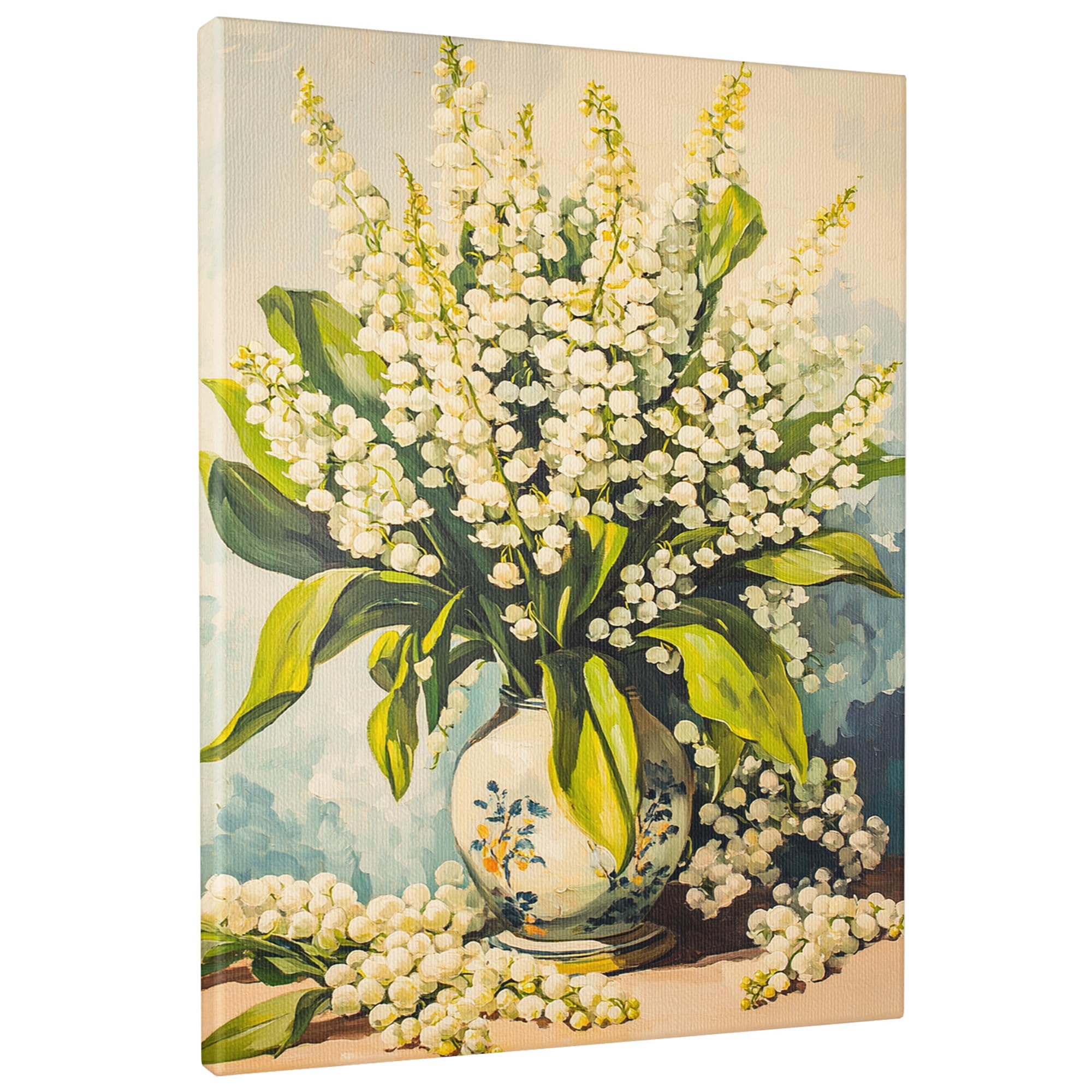 Spring Lily of the Valley Canvas Wall Art, Green White Floral Artwork, Nature Decor for Living Room, Bedroom, Kitchen, Unframed 12x16 Inch