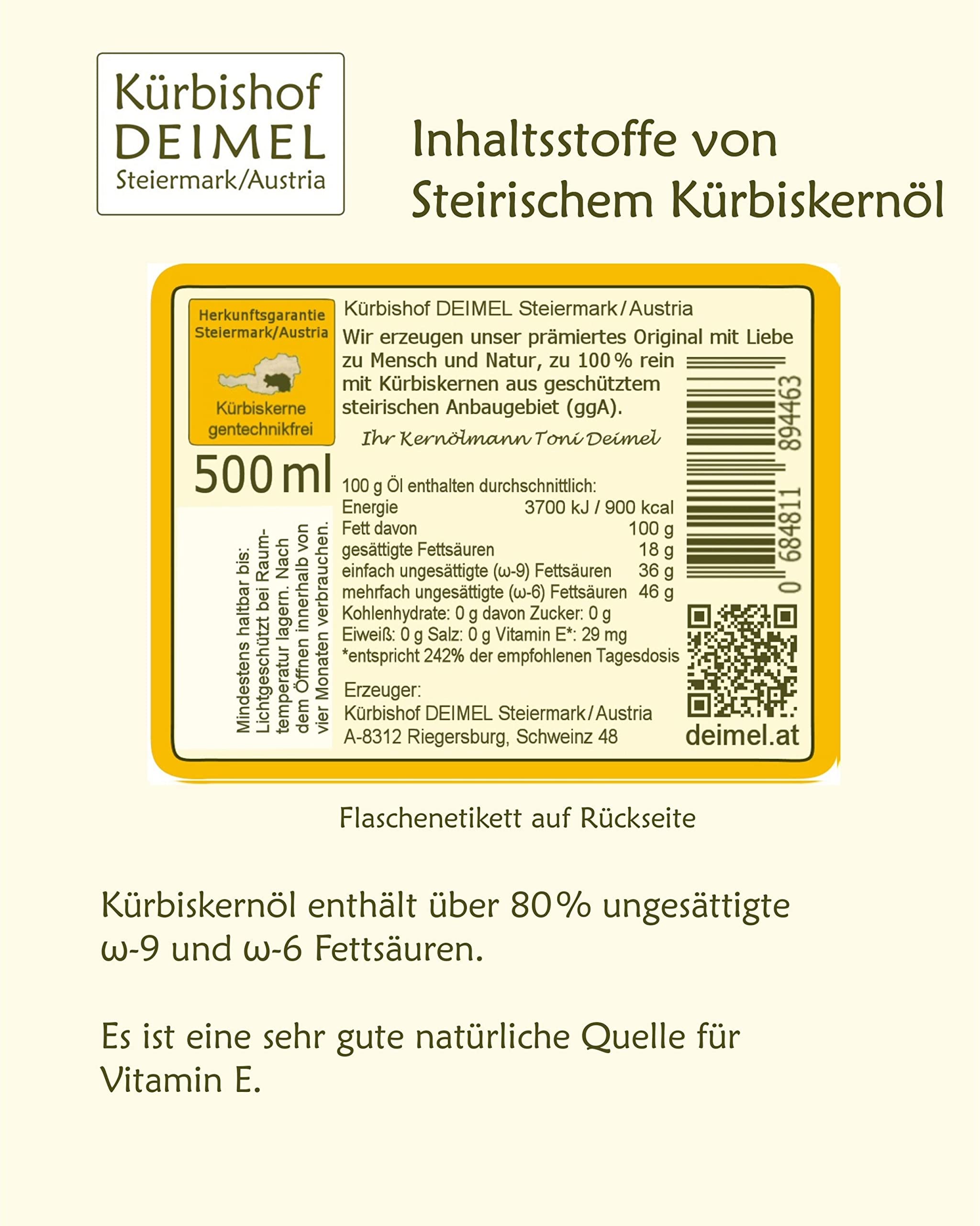 Kürbishof DEIMEL Steiermark/Austria - 500 ml Dose Original Steirisches Kürbiskernöl g.g.A. - Jährlich prämiert
