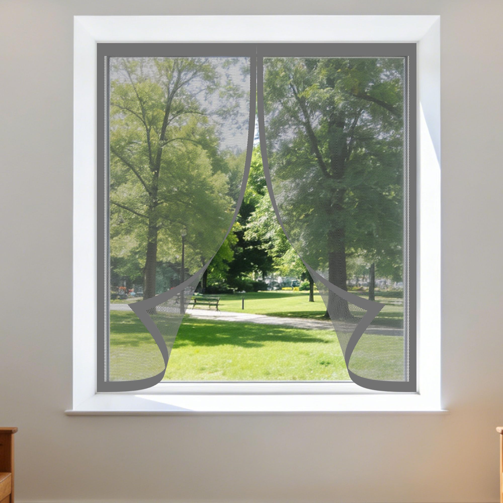 Magnetic Net Window 155 x 130 cm Prevents Insects Flies Mosquitoes from Entering The Room Window Fly Net Easy Install for Windows Doors and Patio Screens, Grey