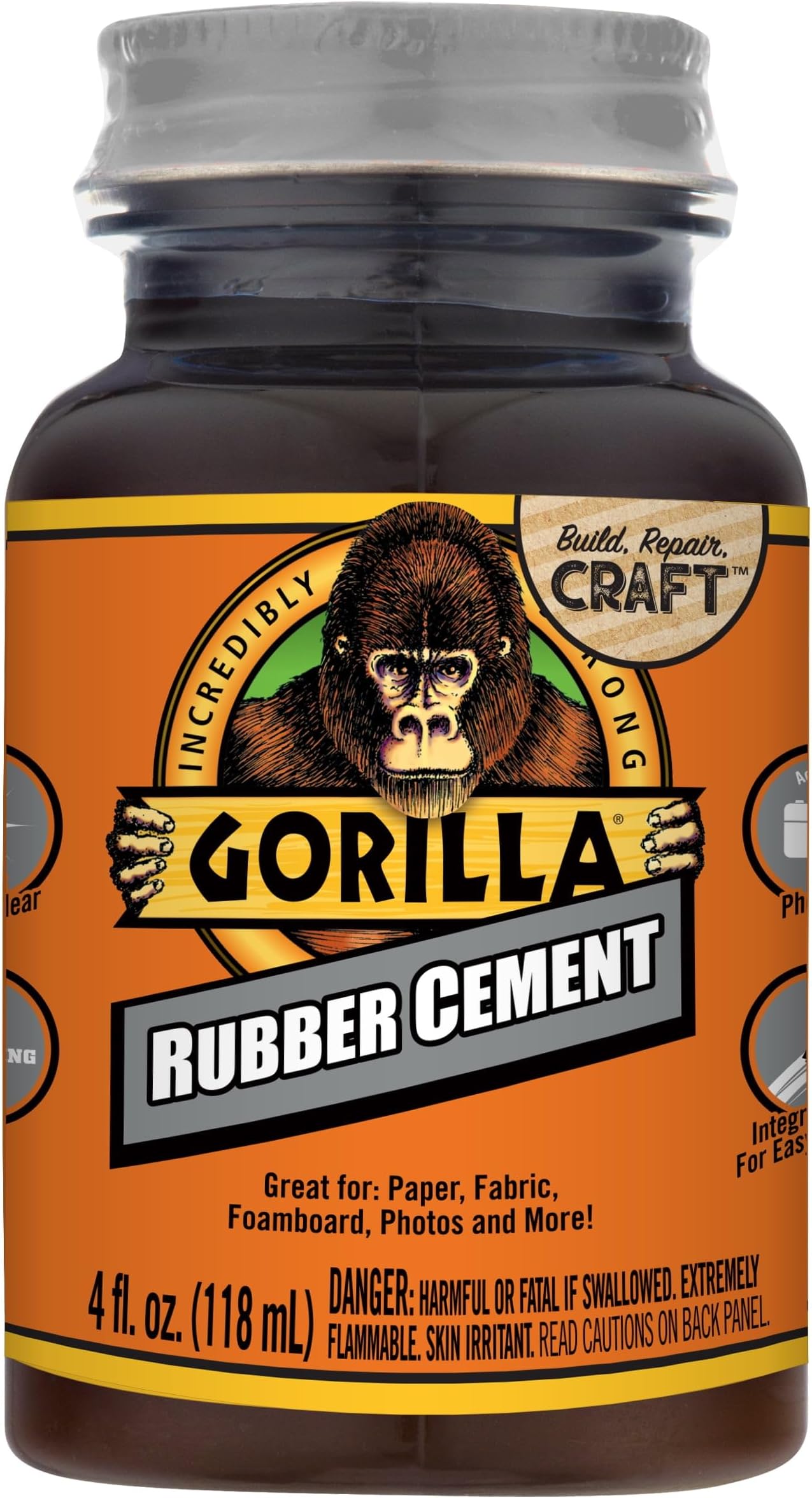 Gorilla 105779 Rubber Cement, 4-oz. - Quantity 6